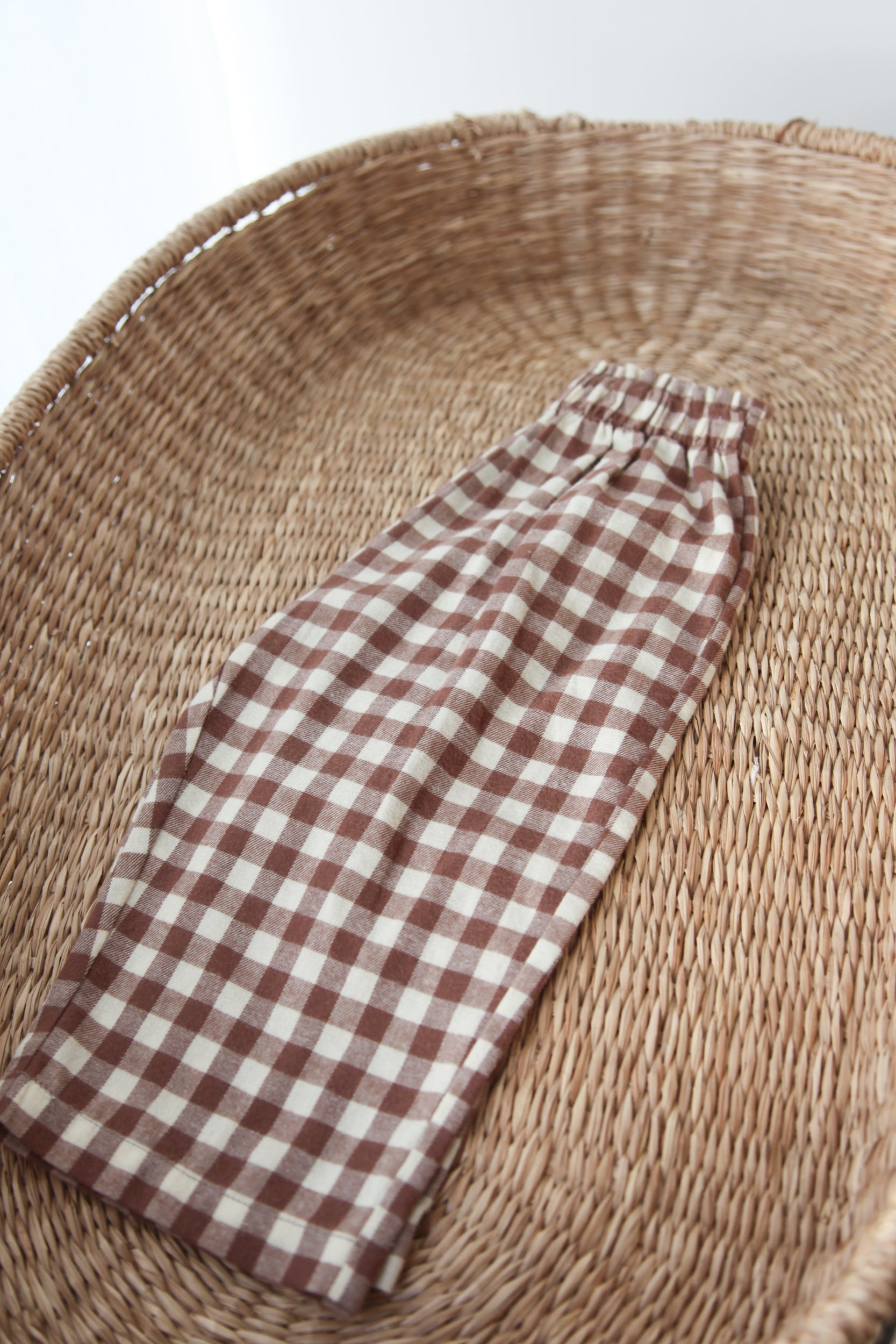 Brown/Check Brushed Cotton Wide Leg Trousers