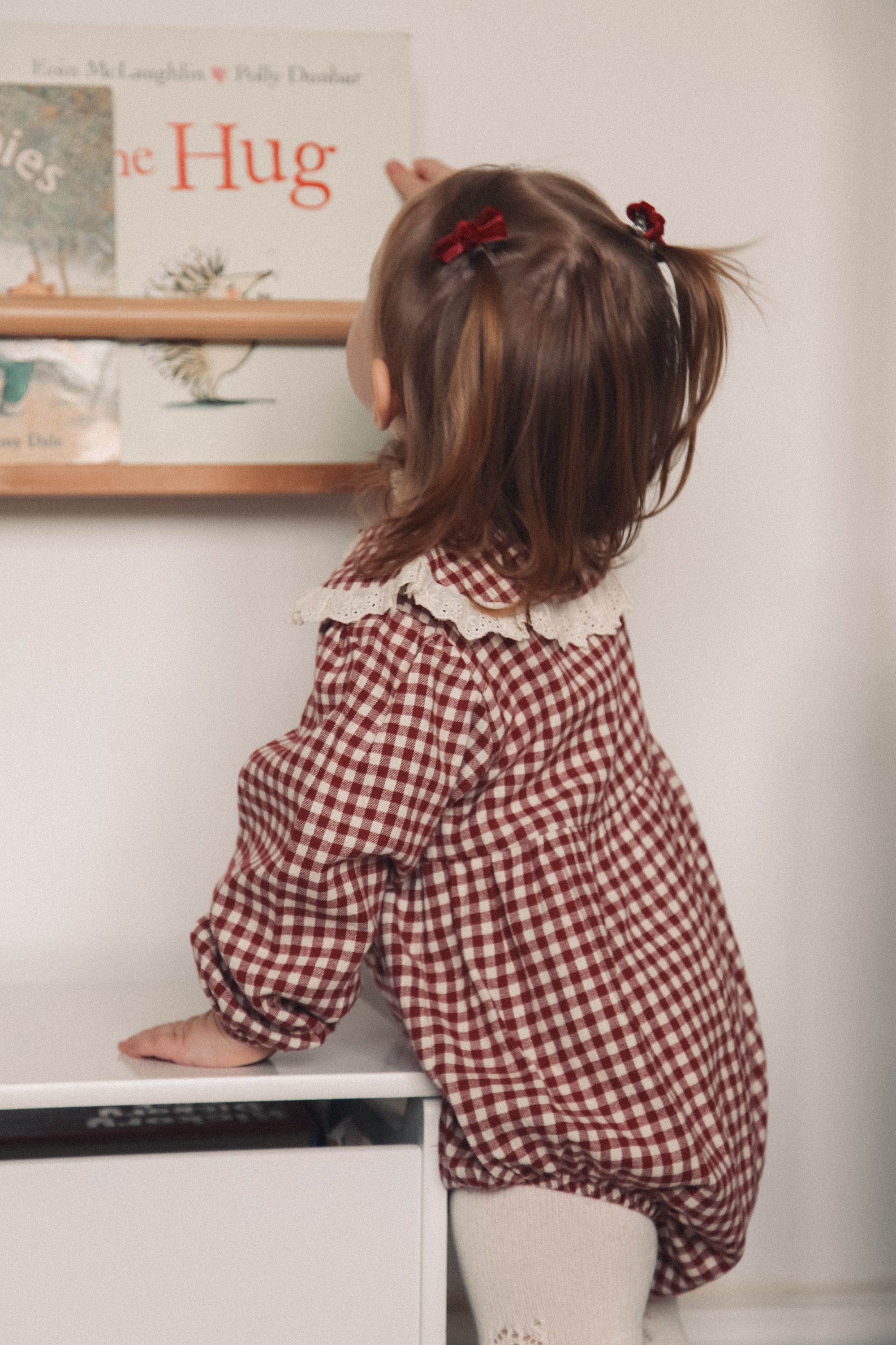 Berry/Gingham Oversized Frill Collar Romper