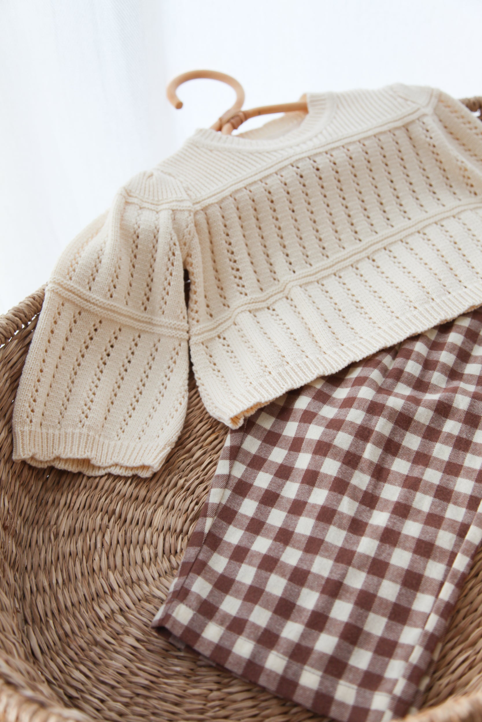 Brown/Check Brushed Cotton Wide Leg Trousers