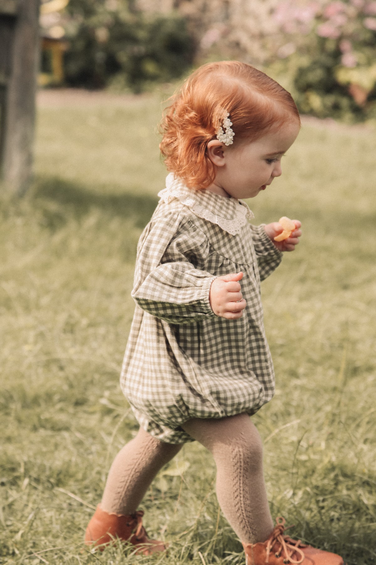 Sage Green/Gingham Frill Collar Romper