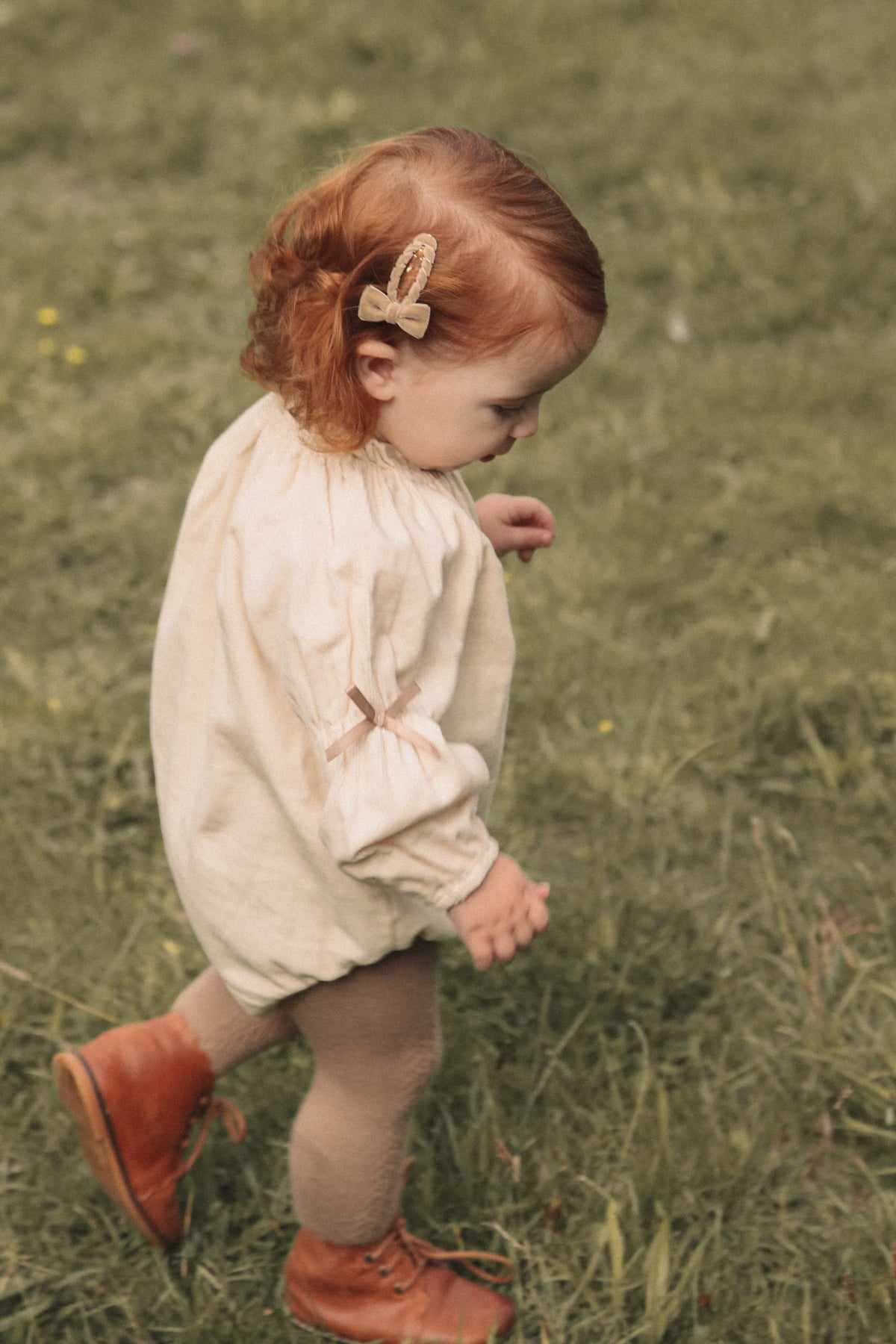 Cream/Cord Bow Long Sleeve Romper
