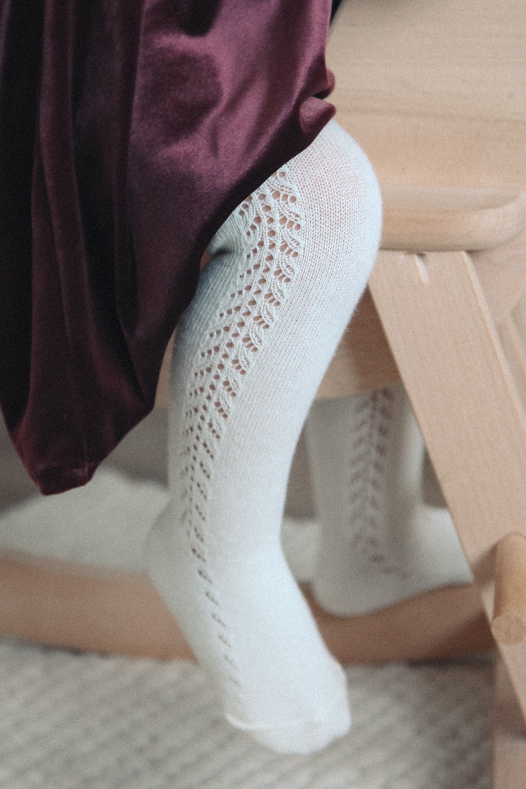Cream Soft Side Openwork Tights