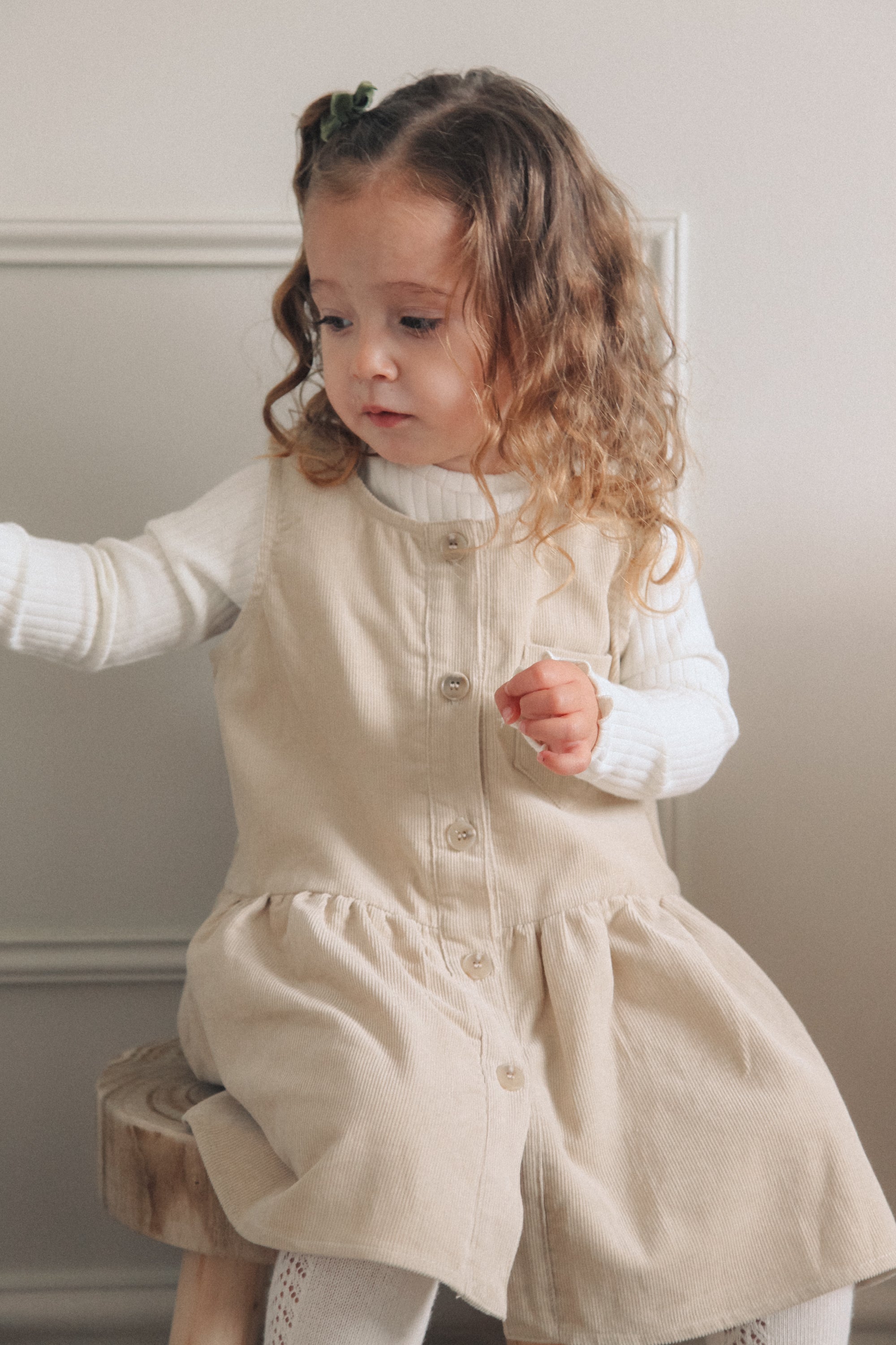 Beige/Cord Frill Pocket Peplum Dress