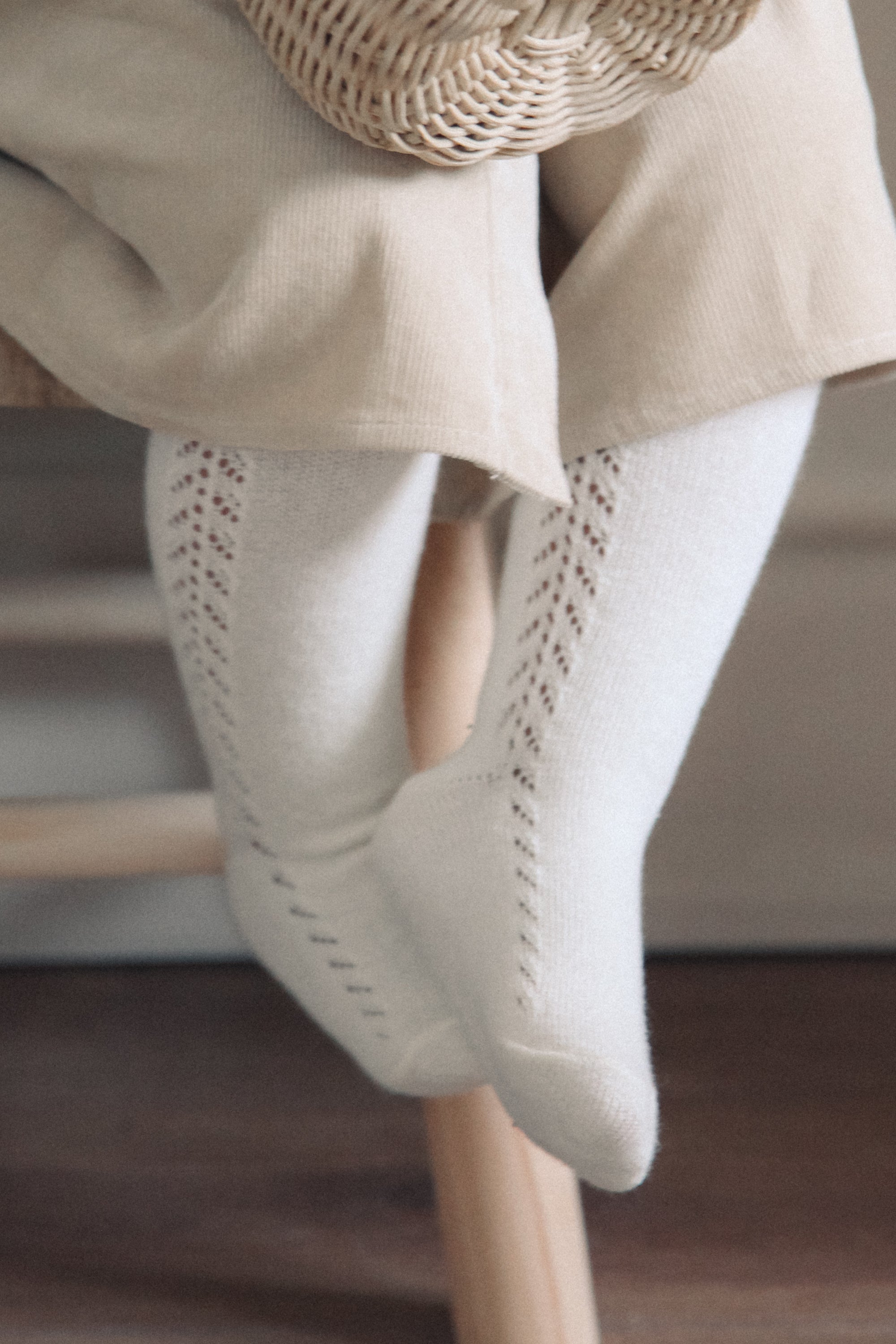 Cream Soft Side Openwork Tights