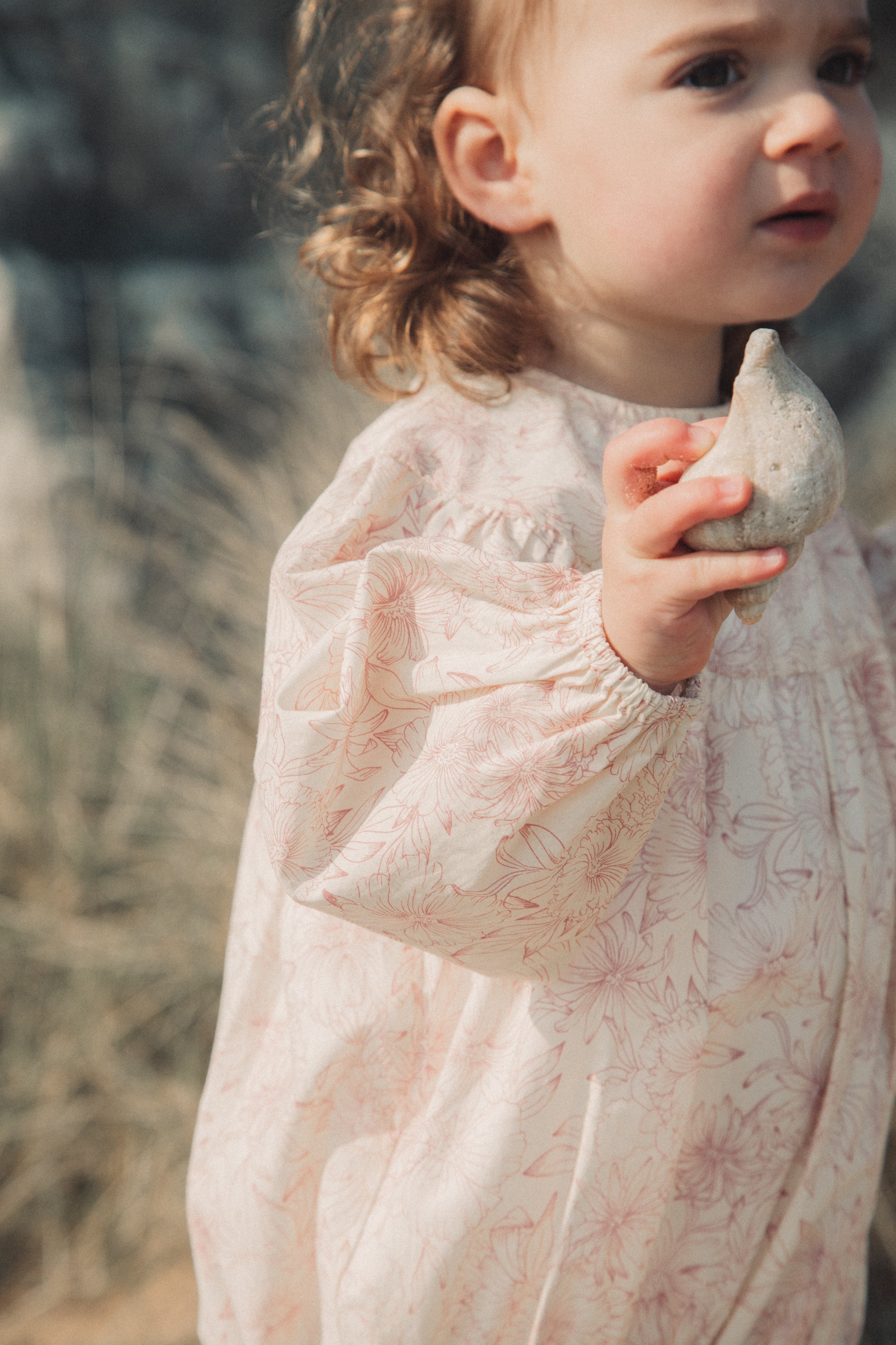 Pink/Toile Floral Long Puff Sleeve Romper