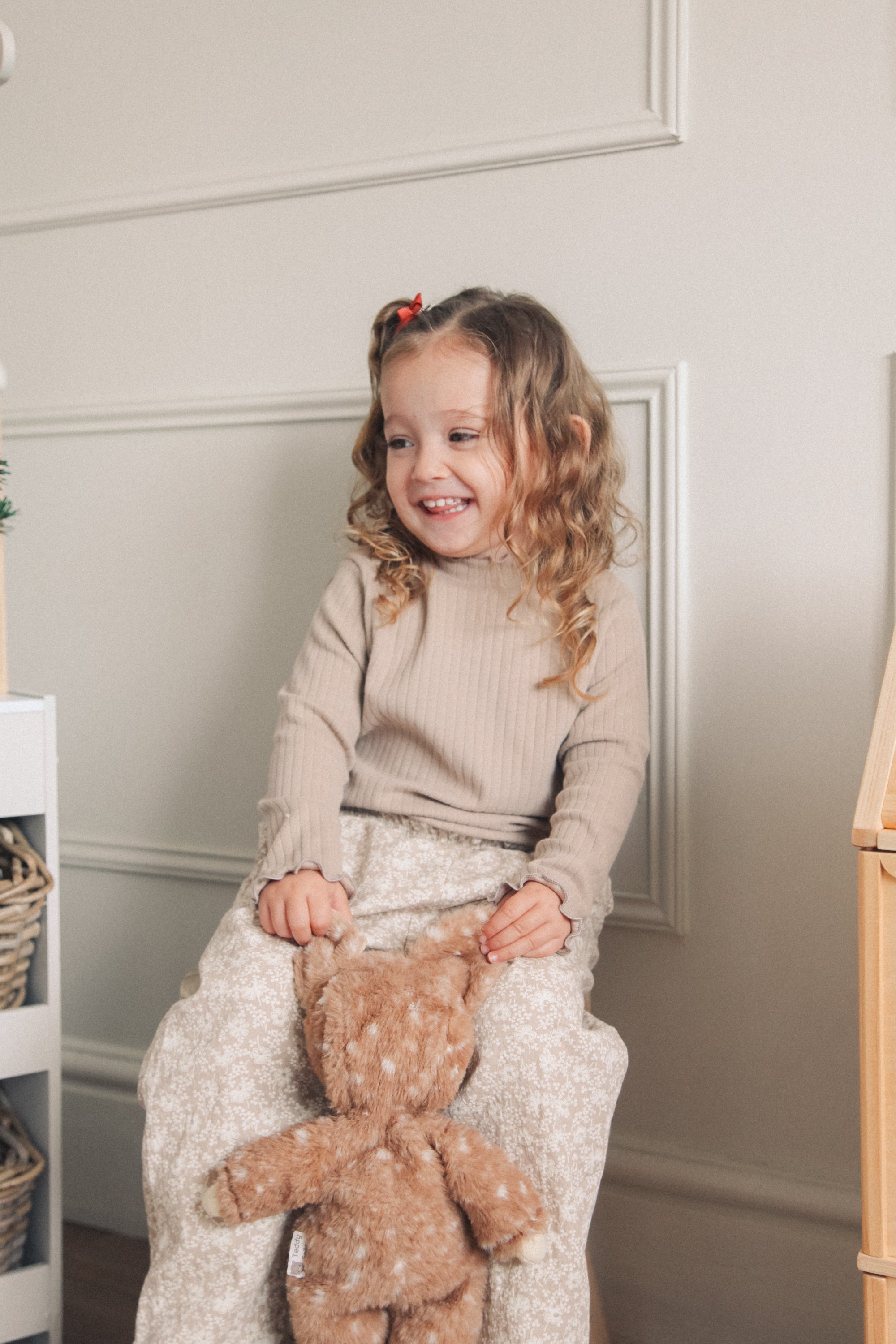 Ultra Soft Ribbed Long Sleeve Top in Light Brown