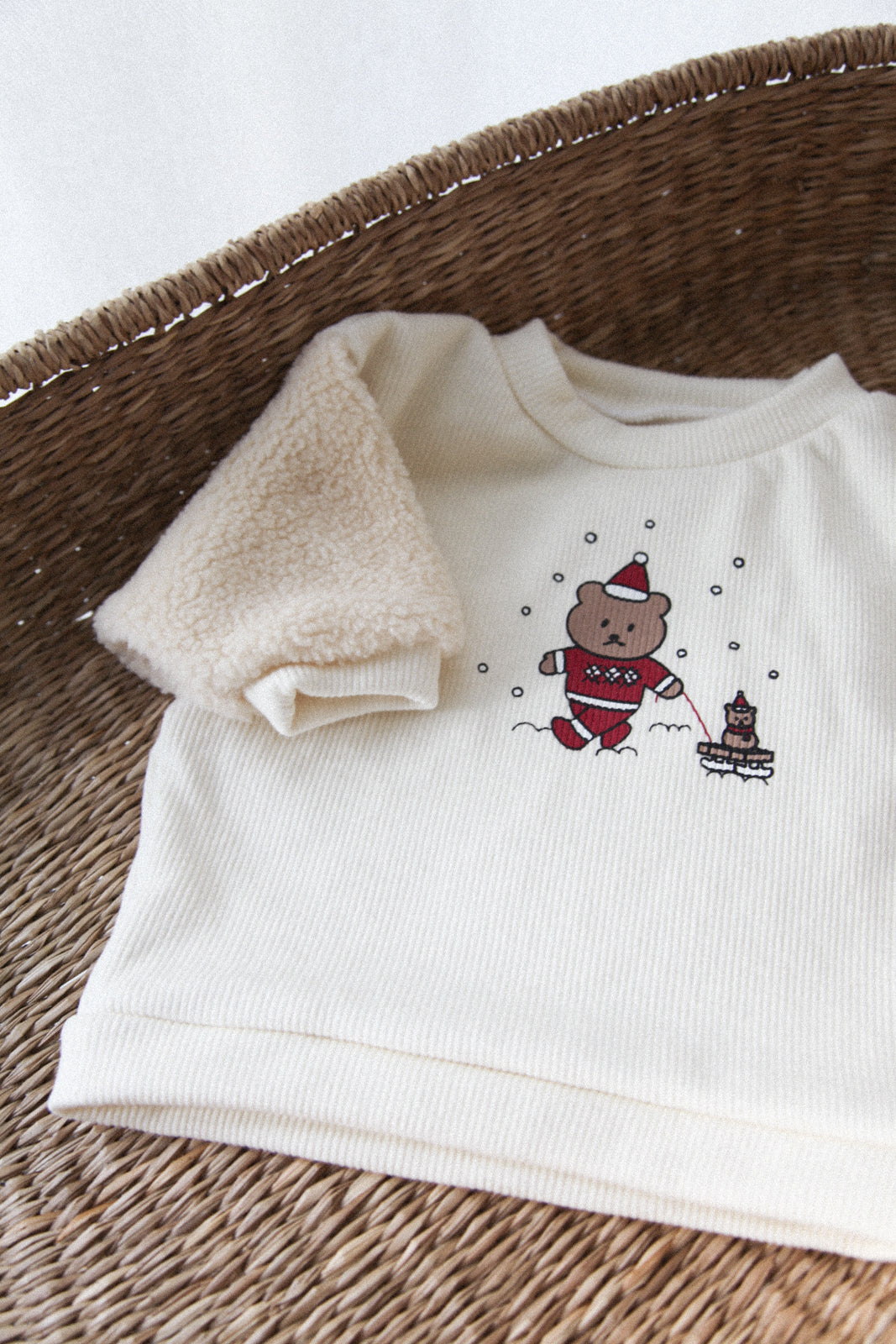 Cream Boucle Sleeve Christmas Bear Jumper