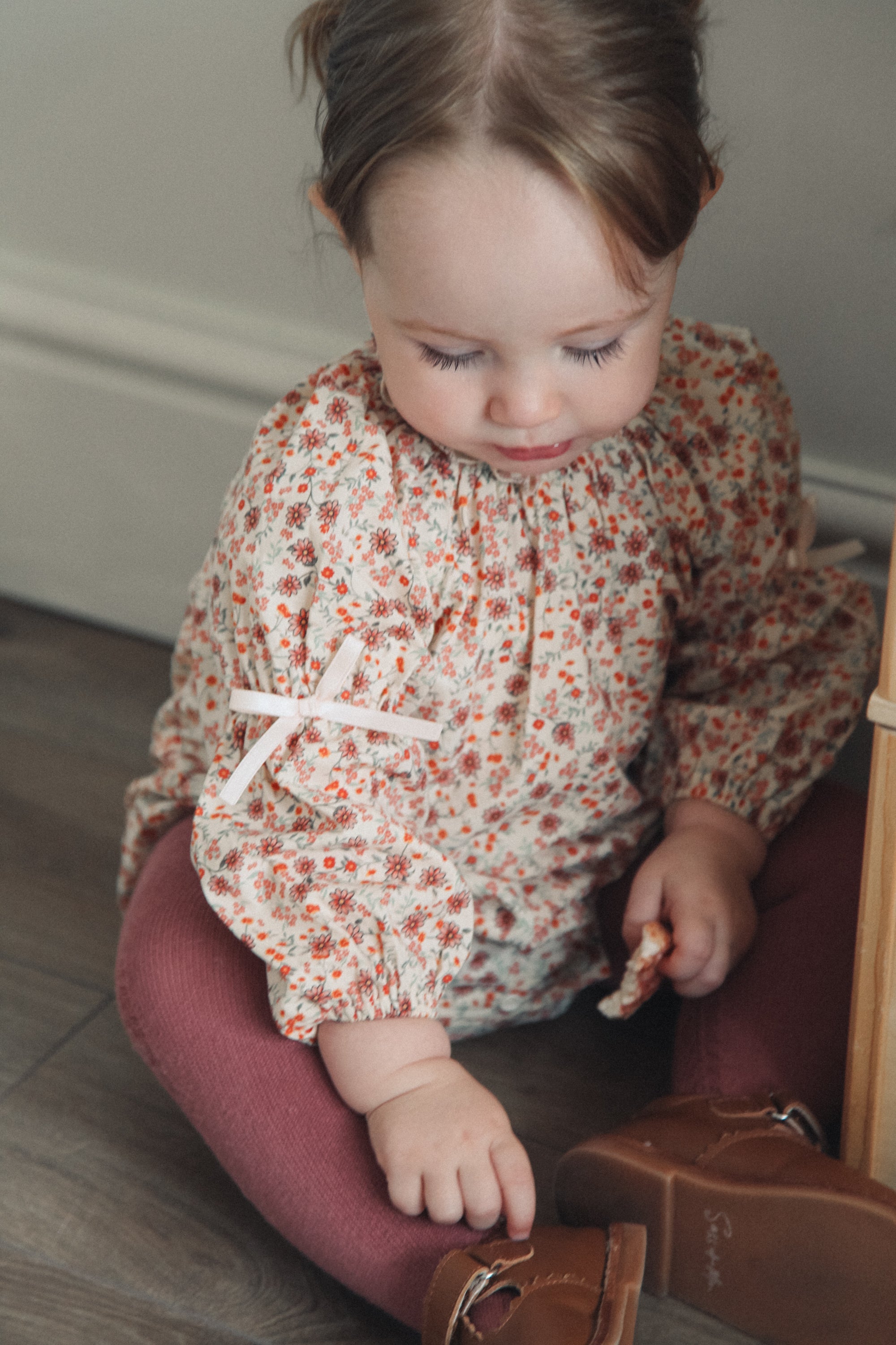 Autumn Floral/Bow Long Sleeve Romper