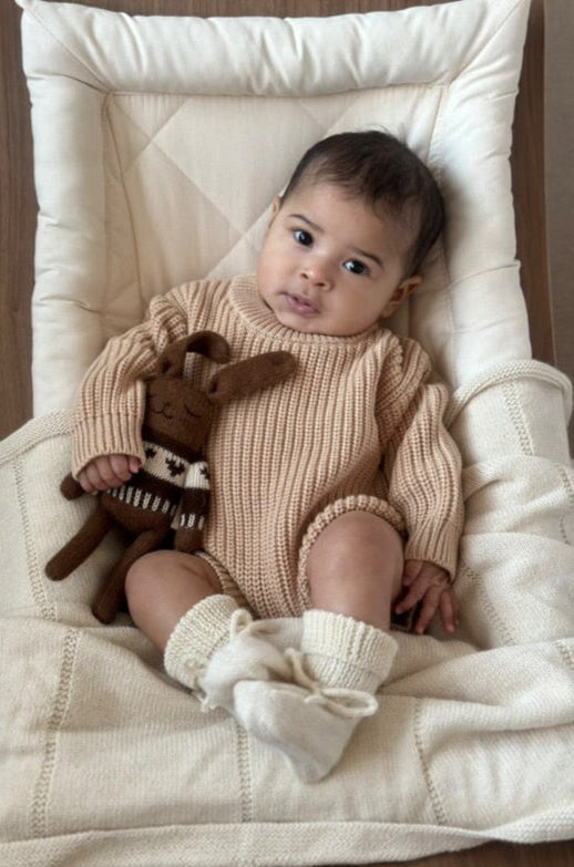 Organic Cotton Chunky Knit Romper in Beige