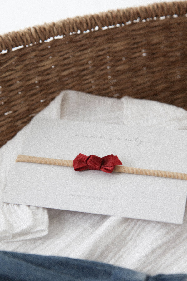 Dainty Mini Bow Headband in Berry