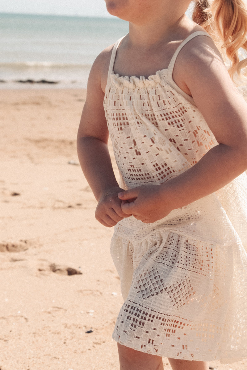 Cream Openwork Frill Beach Dress