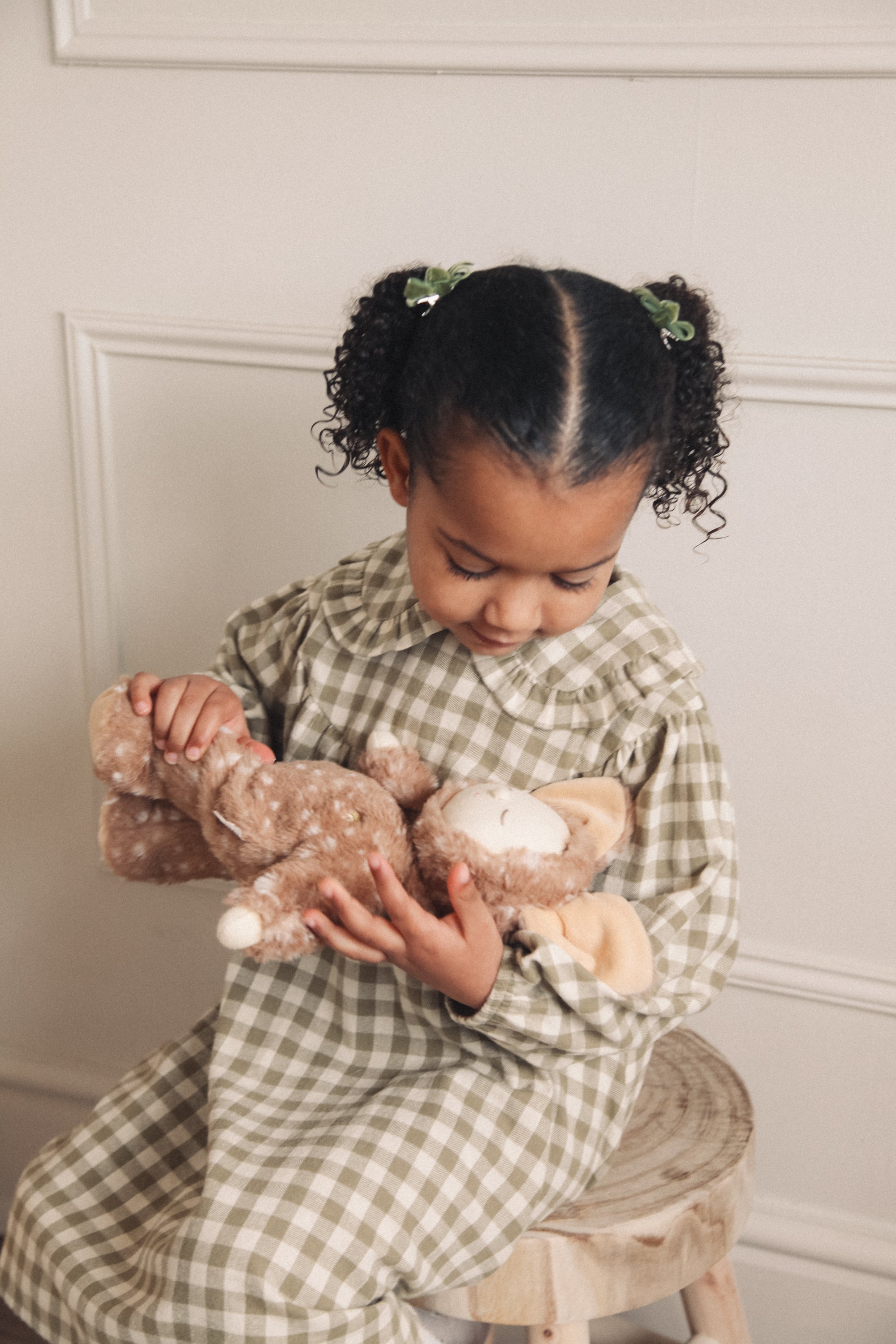 Sage Green/Check Frill Collar Smock Dress
