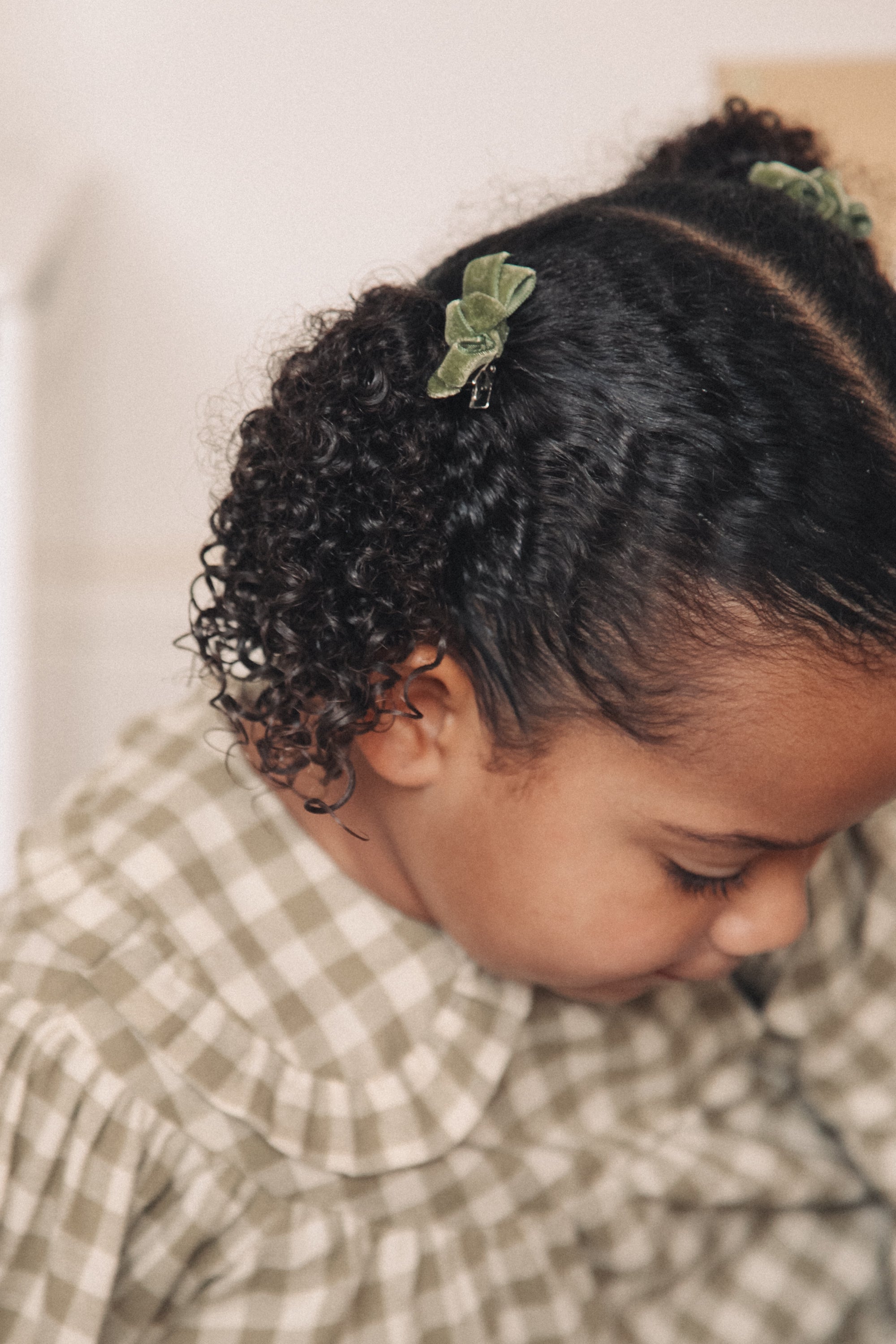 Sage Green Velvet Mini Bow Clips