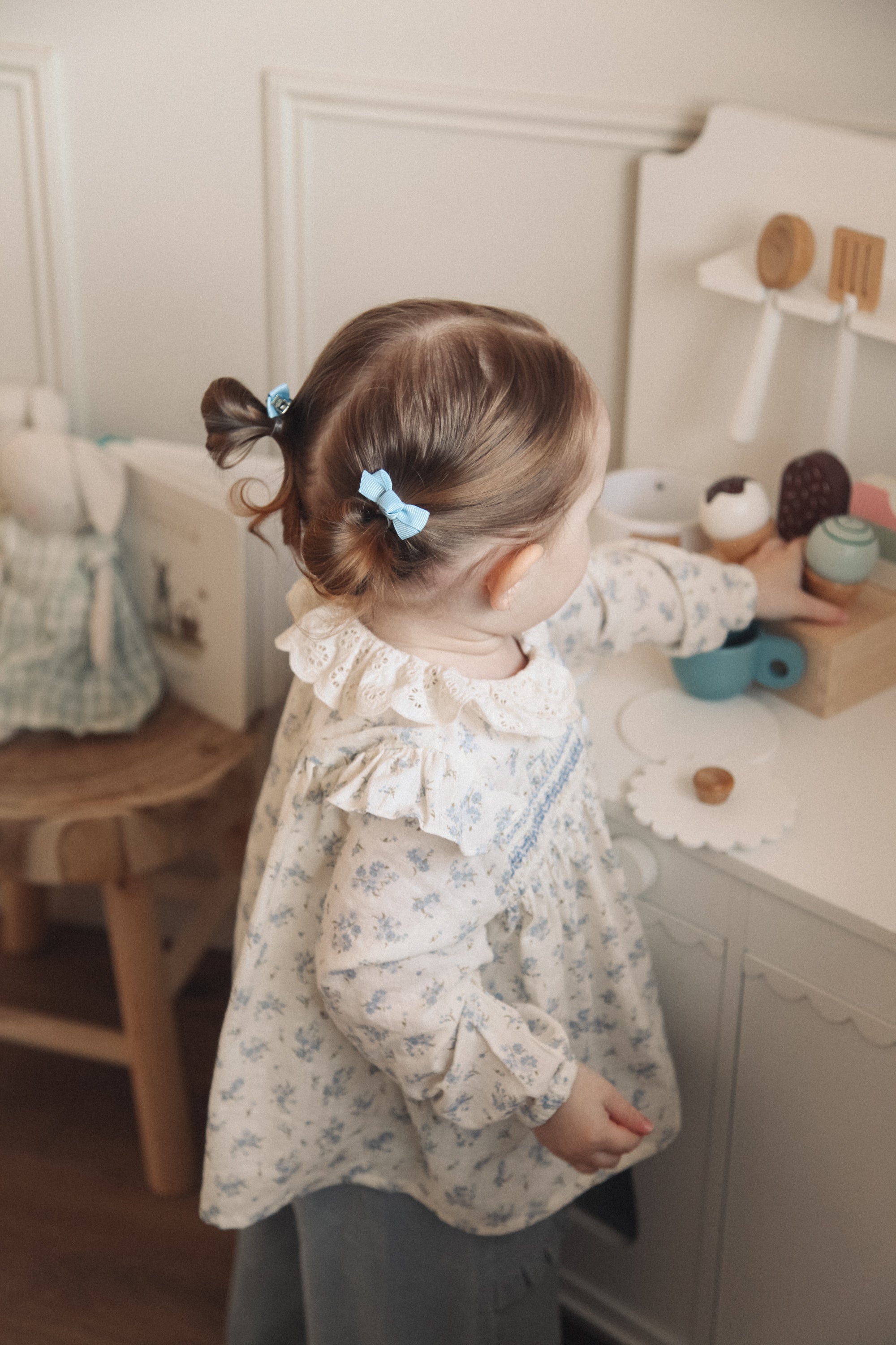 Dainty Mini Bow Clips in Sky Blue