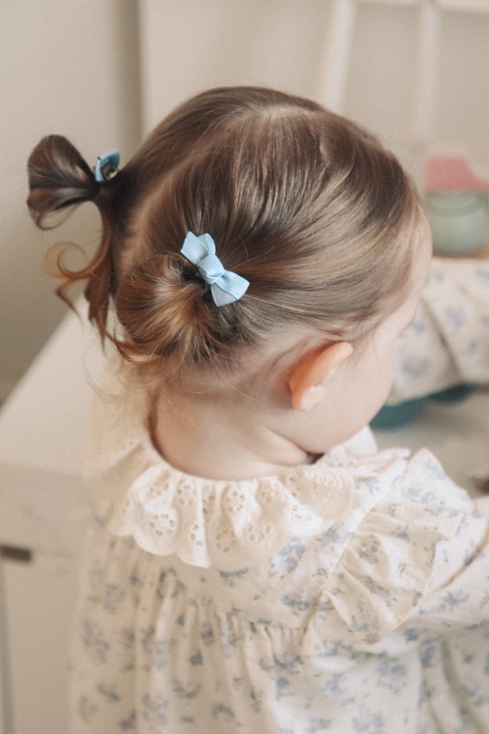 Dainty Mini Bow Clips in Sky Blue