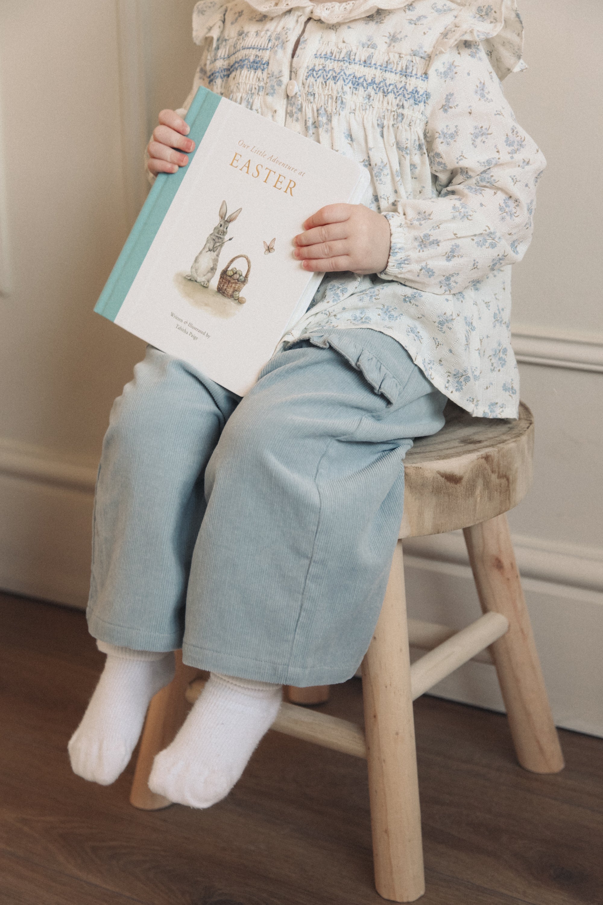 Dusky Blue Floral/Embroidered Collar Smocked Blouse