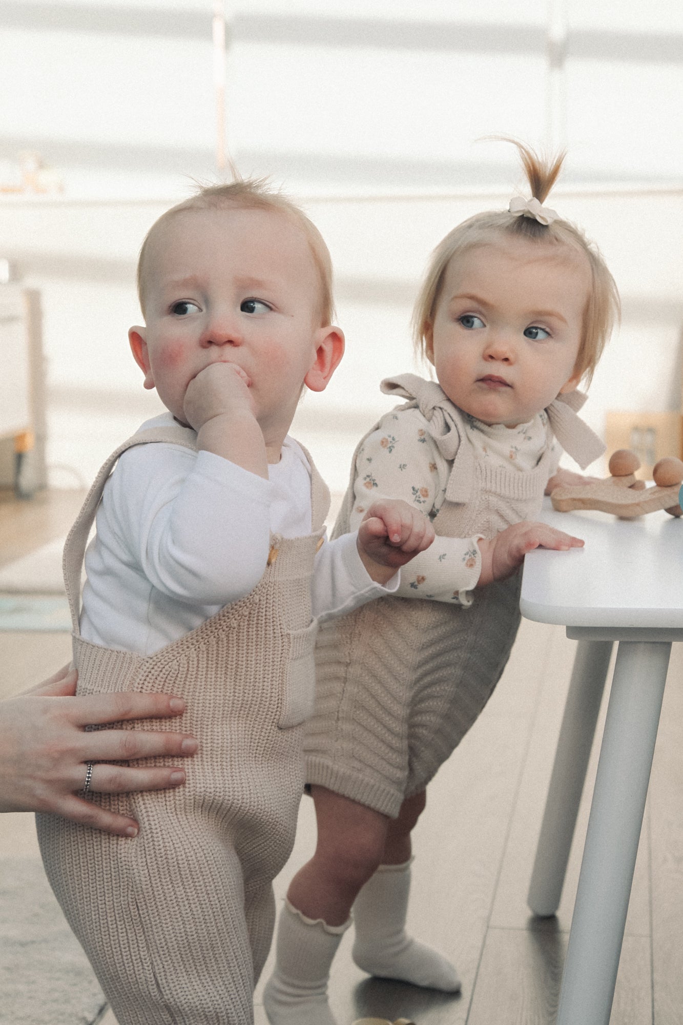 Beige Knitted Pocket Dungarees