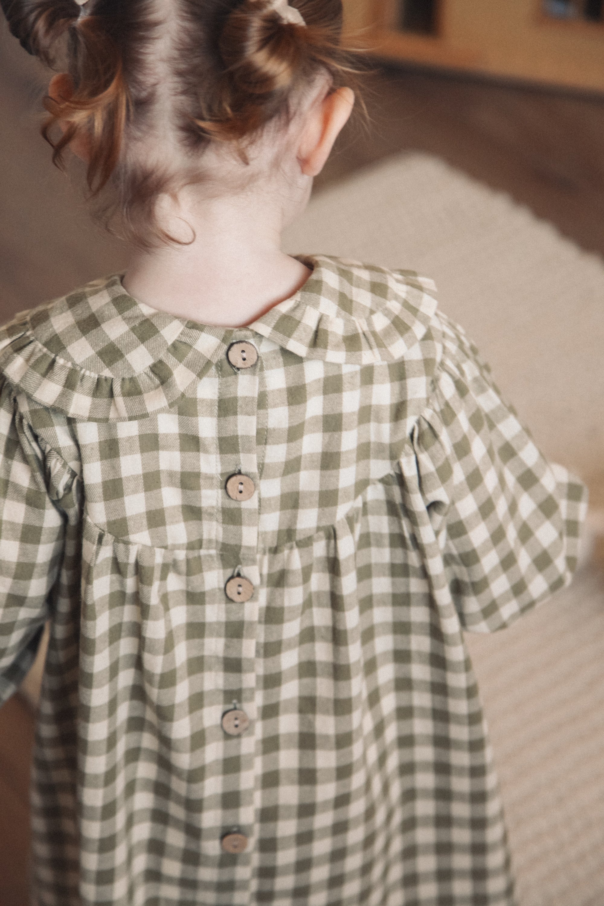 Sage Green/Check Frill Collar Smock Dress