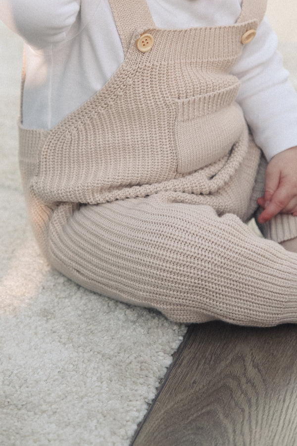 Beige Knitted Pocket Dungarees