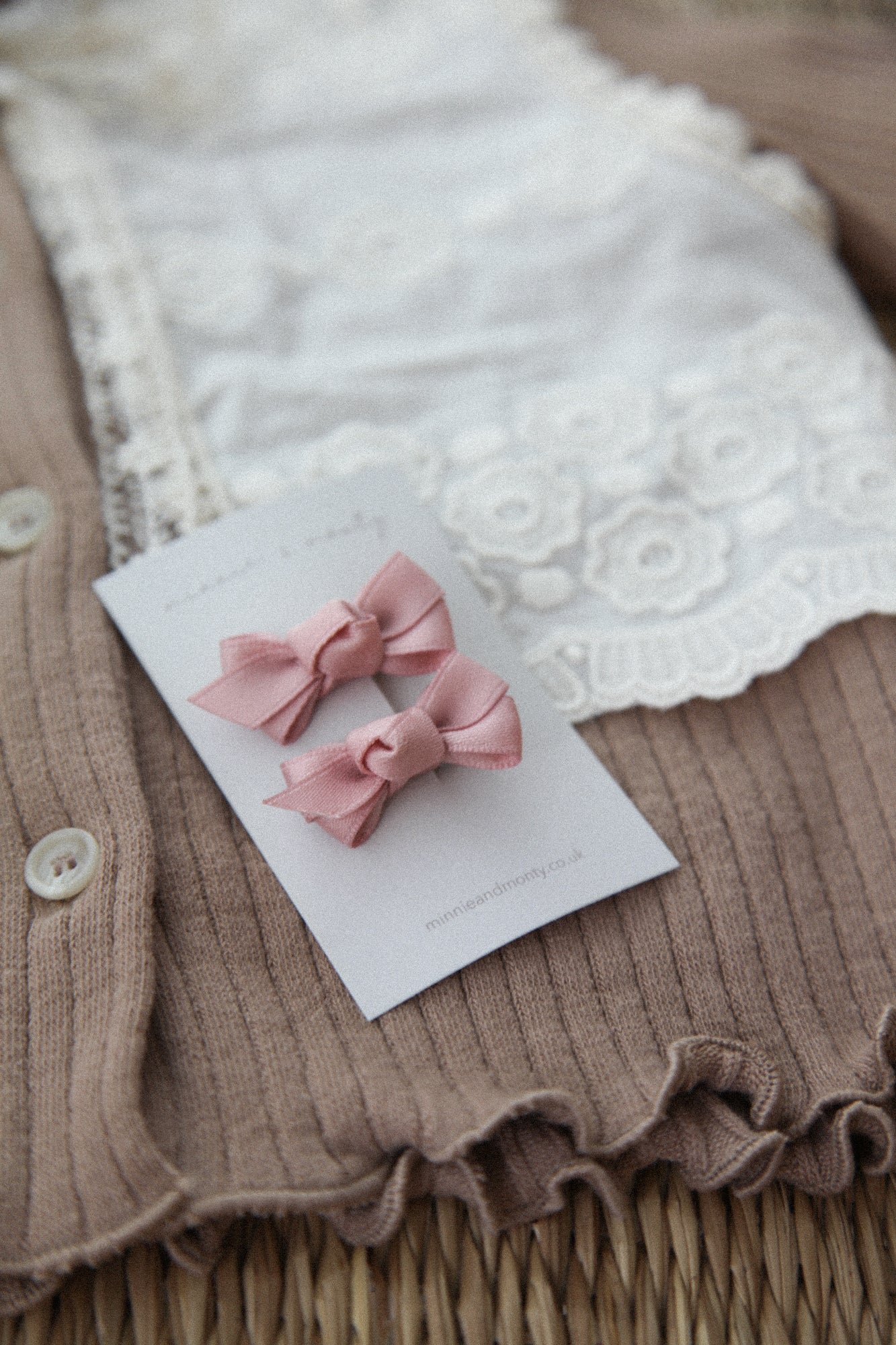 Dusky Pink Mini Bow Clips