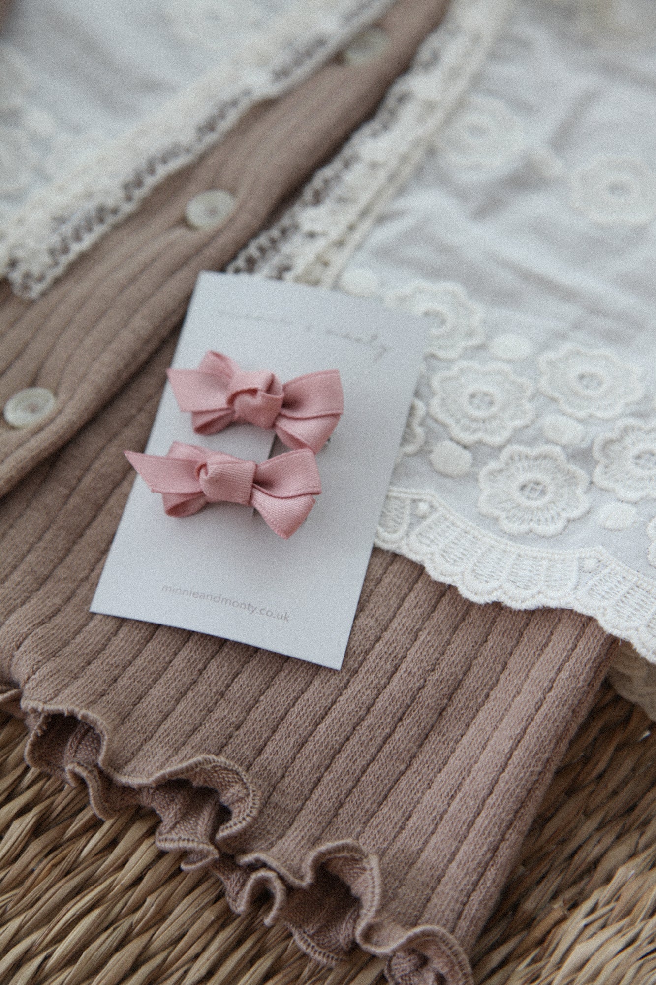 Dusky Pink Mini Bow Clips