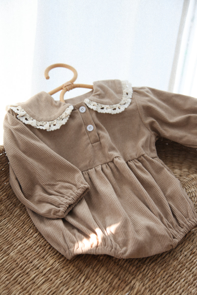 Brown Corduroy Oversized Collar Romper