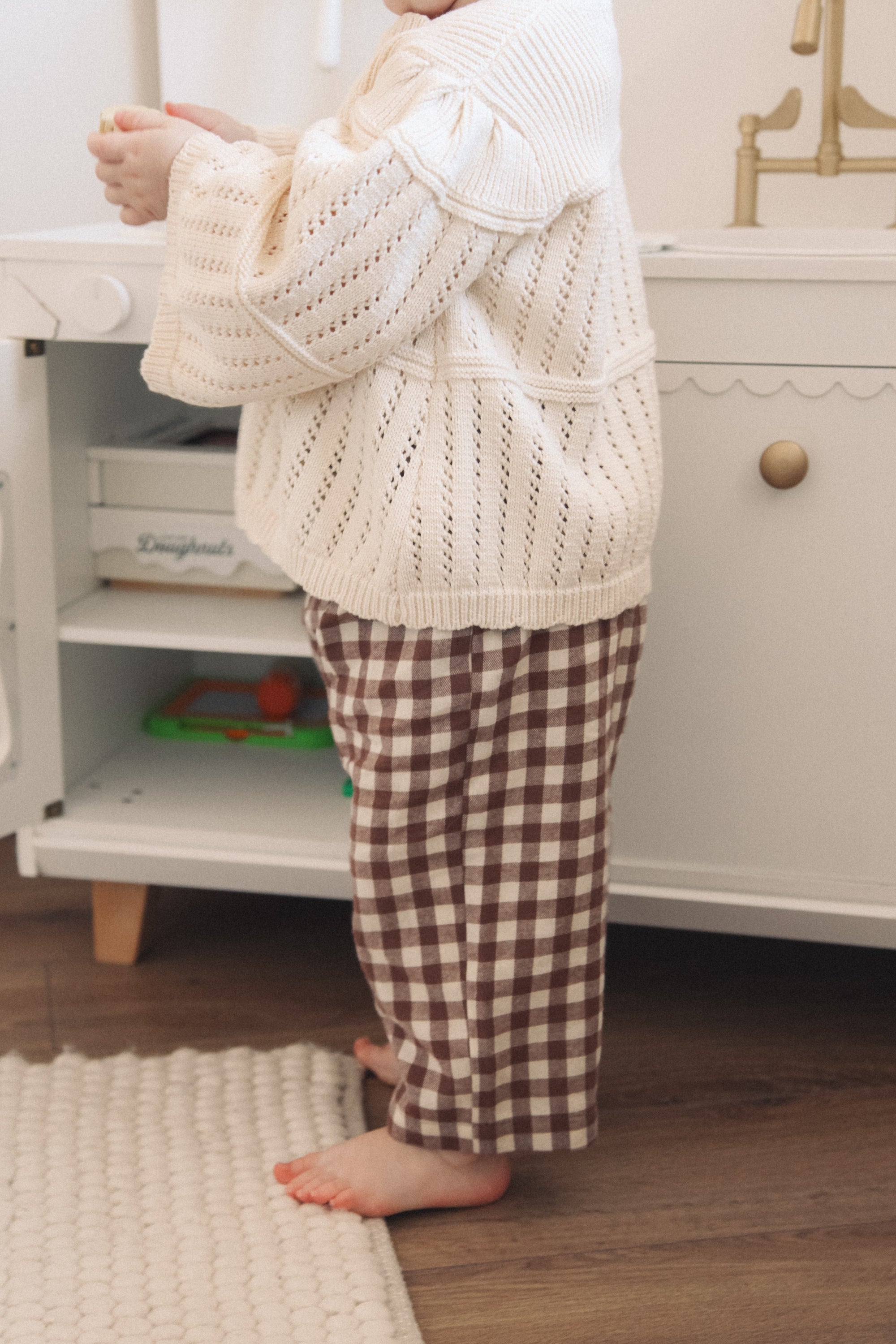 Brown/Check Brushed Cotton Wide Leg Trousers