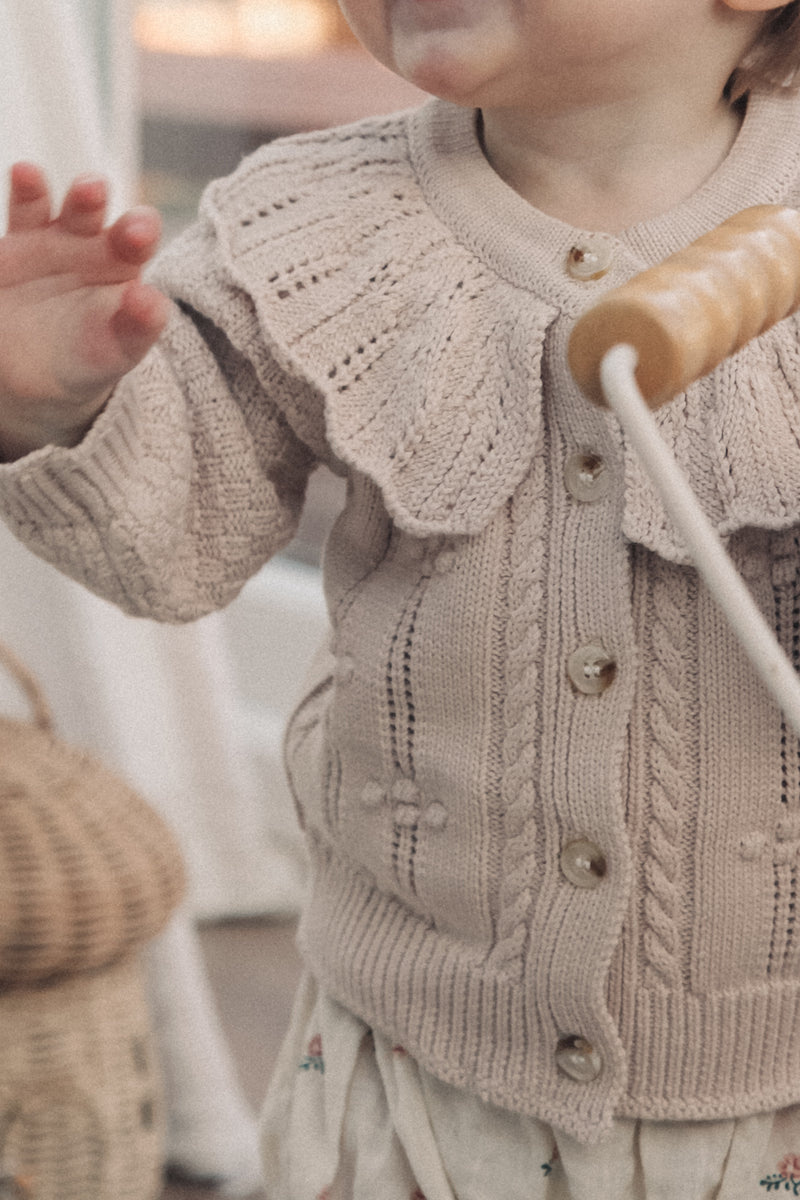 Taupe Knitted Frill Collar Cardigan