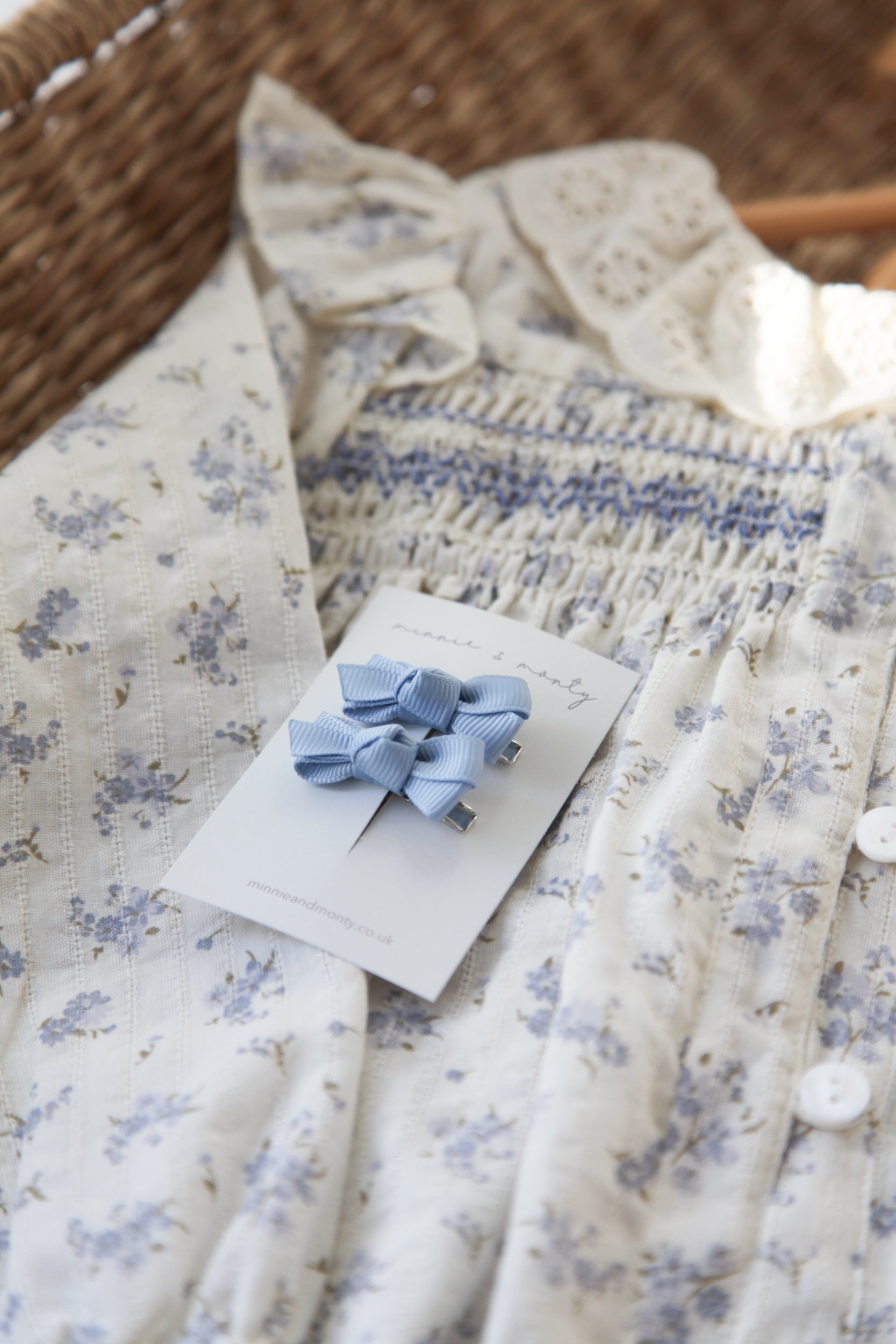 Dainty Mini Bow Clips in Sky Blue