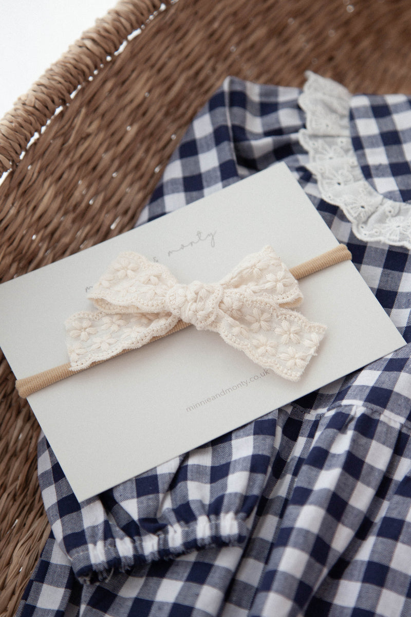 Cream Embroidered Bow Medium Headband