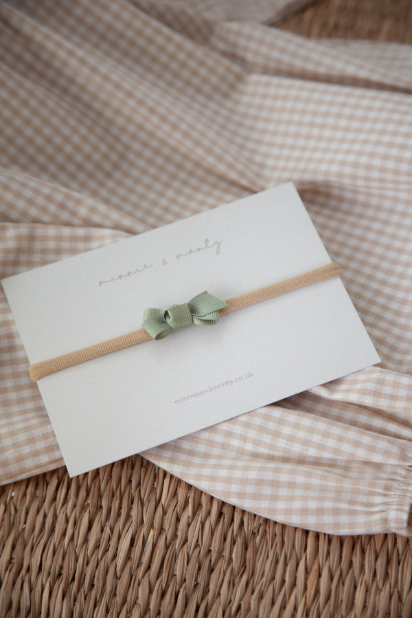 Dainty Mini Bow Headband in Olive