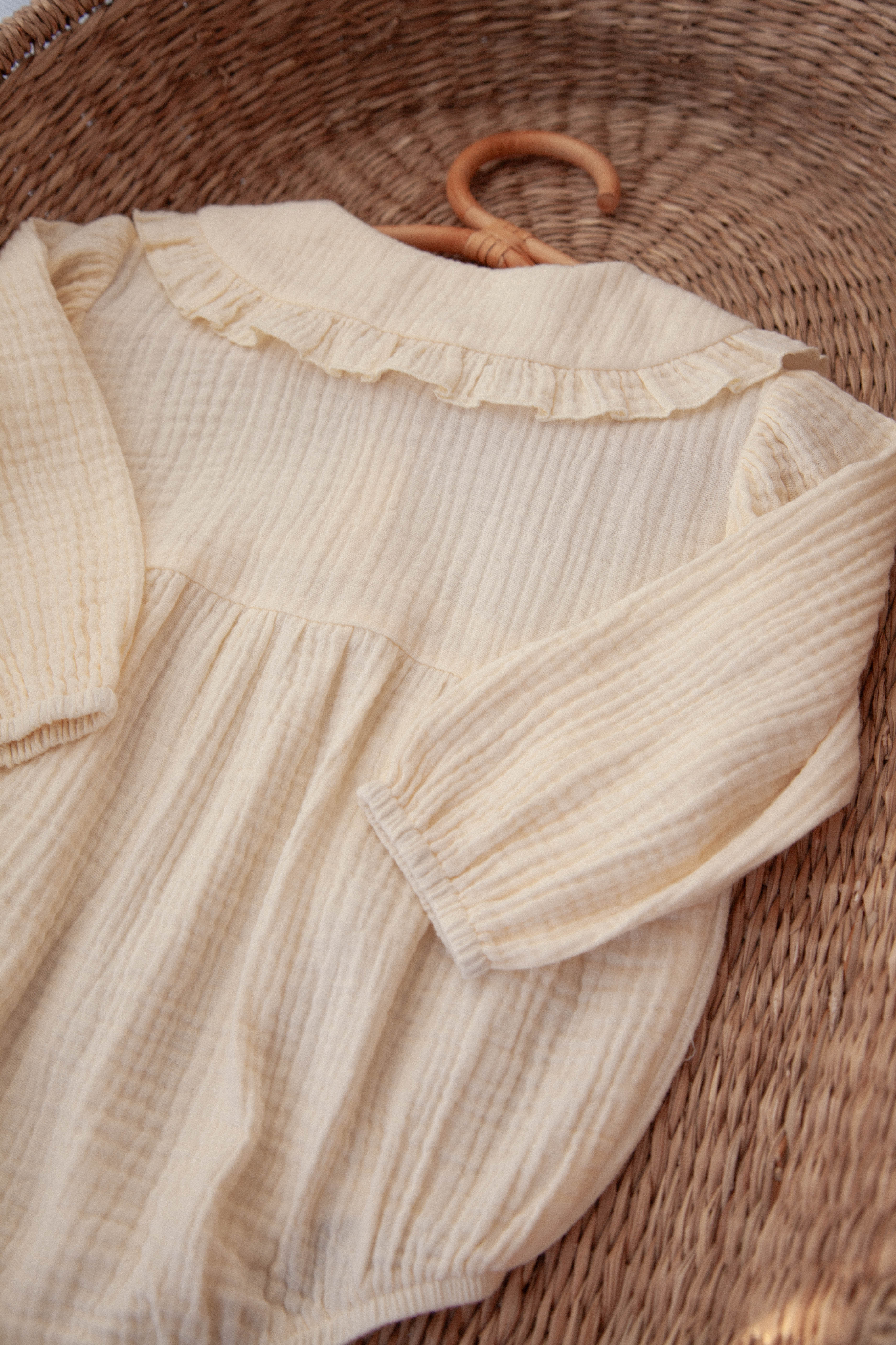 Cream Frill Collar Muslin Romper