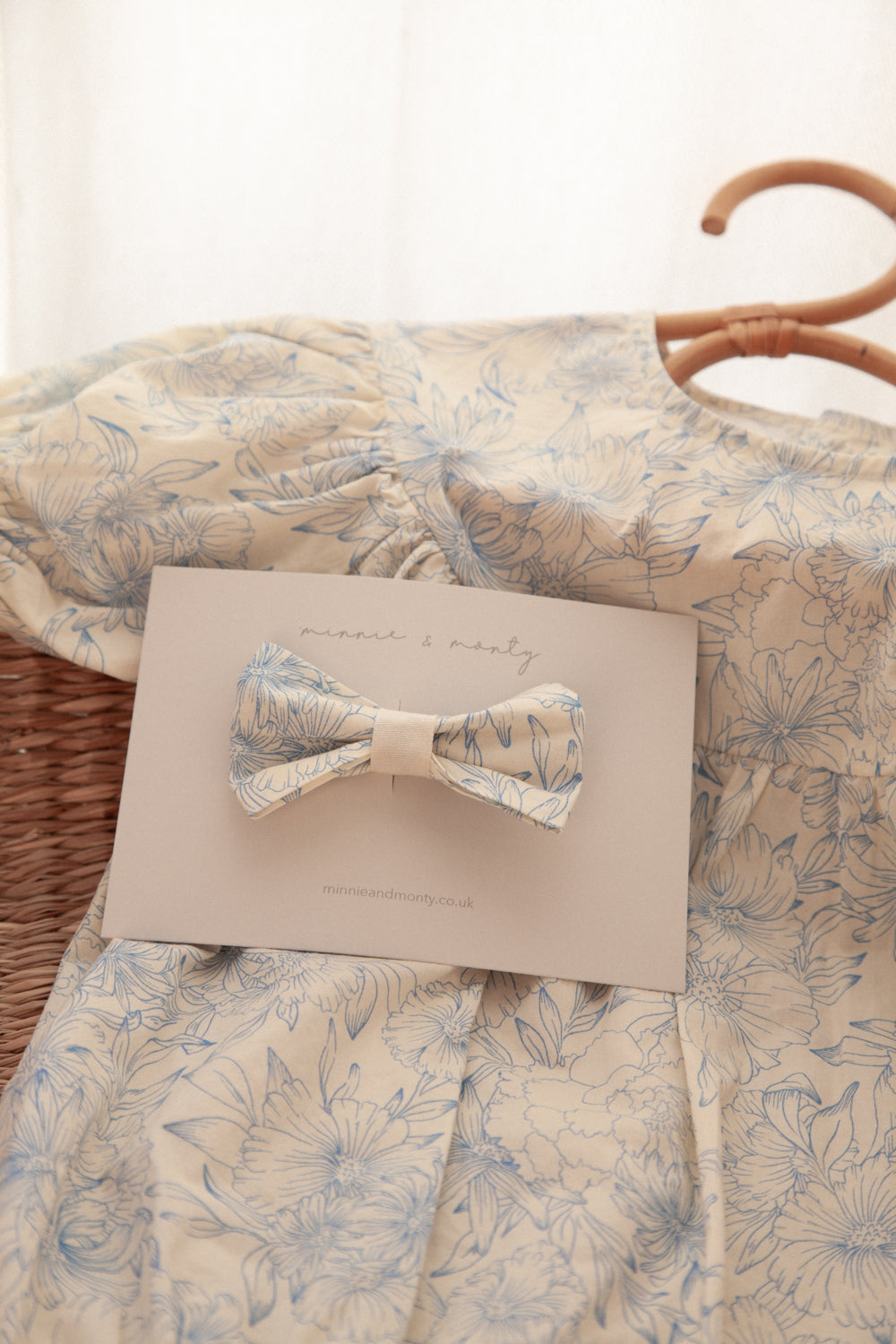 Large Cotton Bow in Blue/Toile Floral