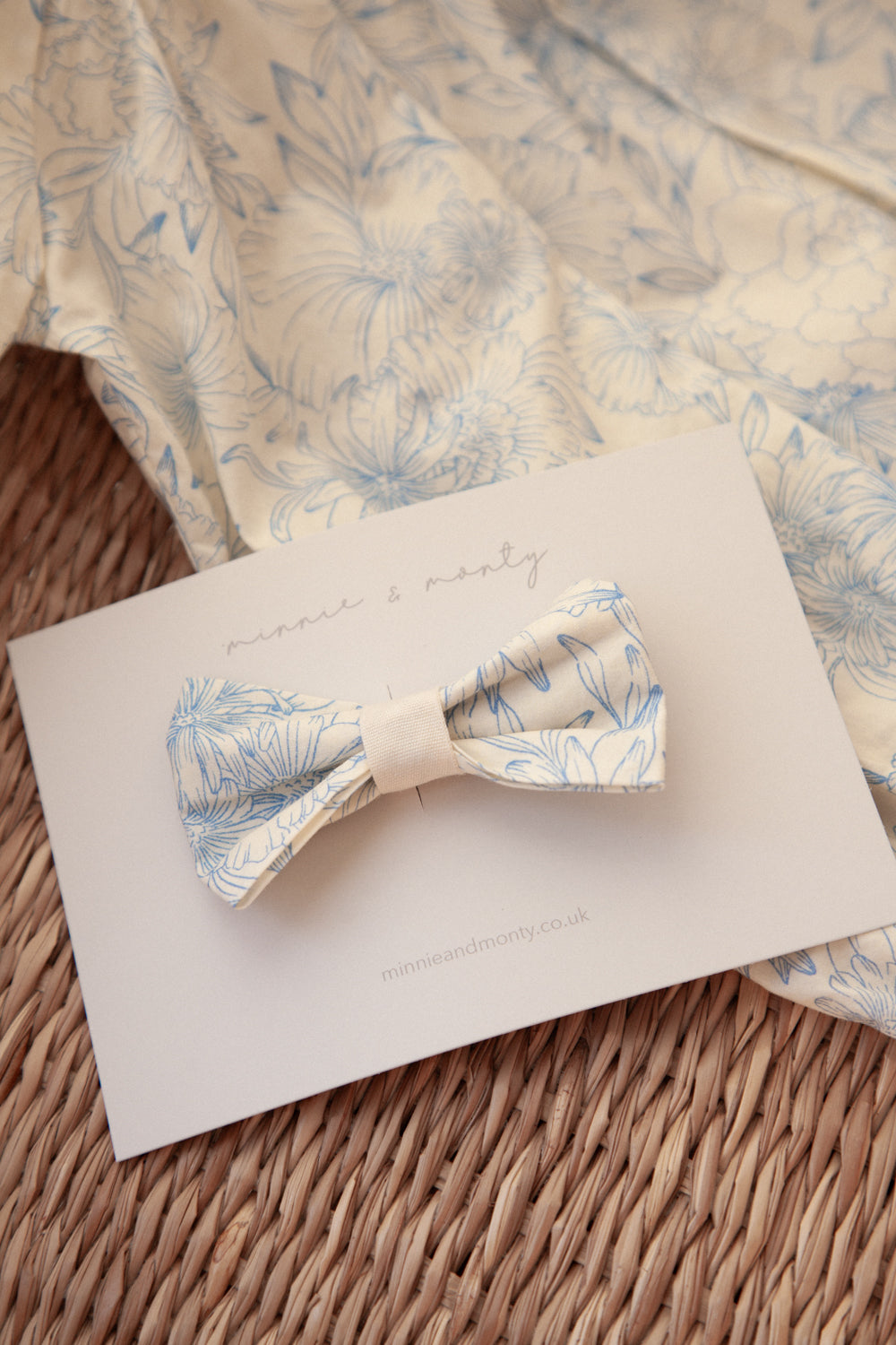 Large Cotton Bow in Blue/Toile Floral