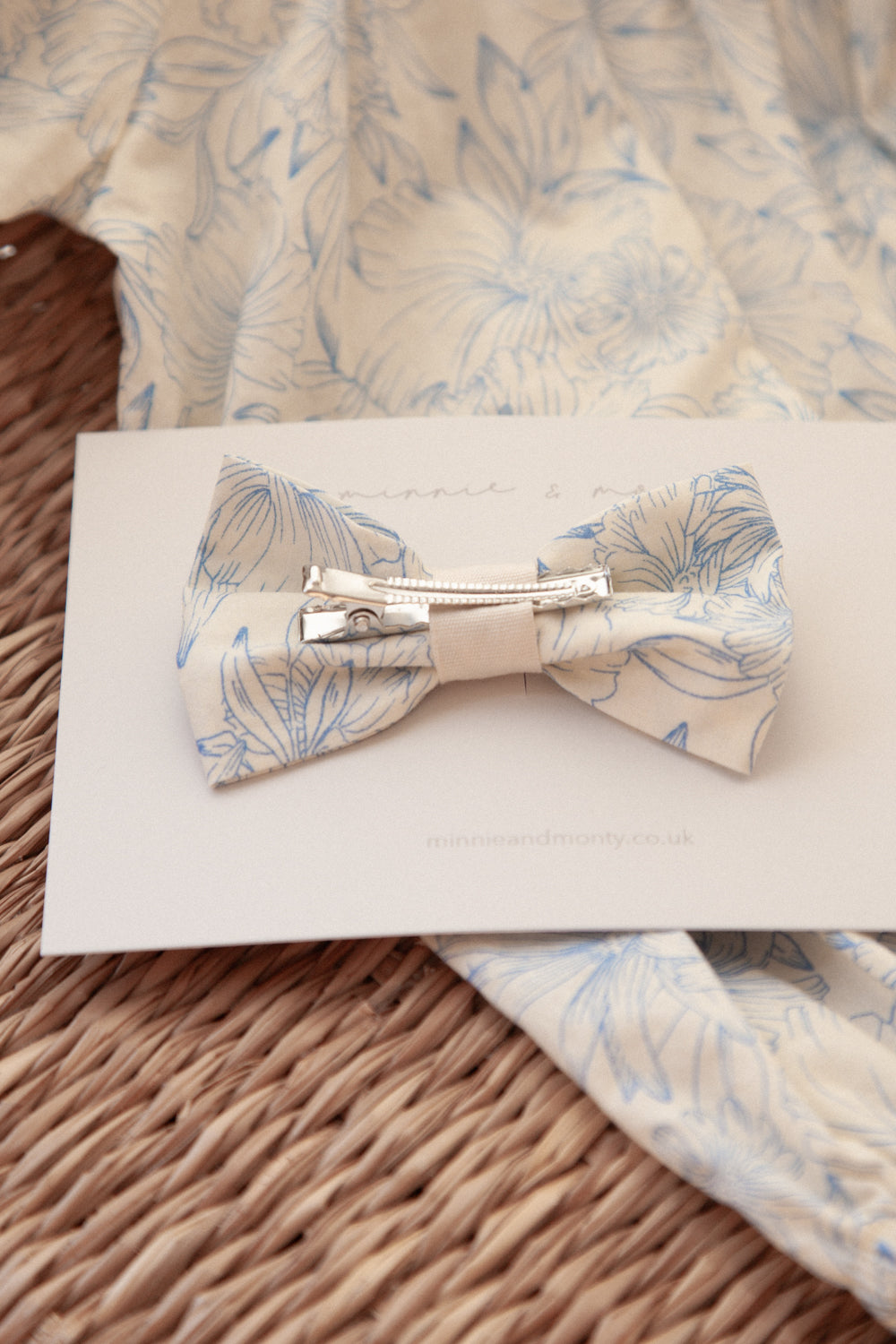 Large Cotton Bow in Blue/Toile Floral