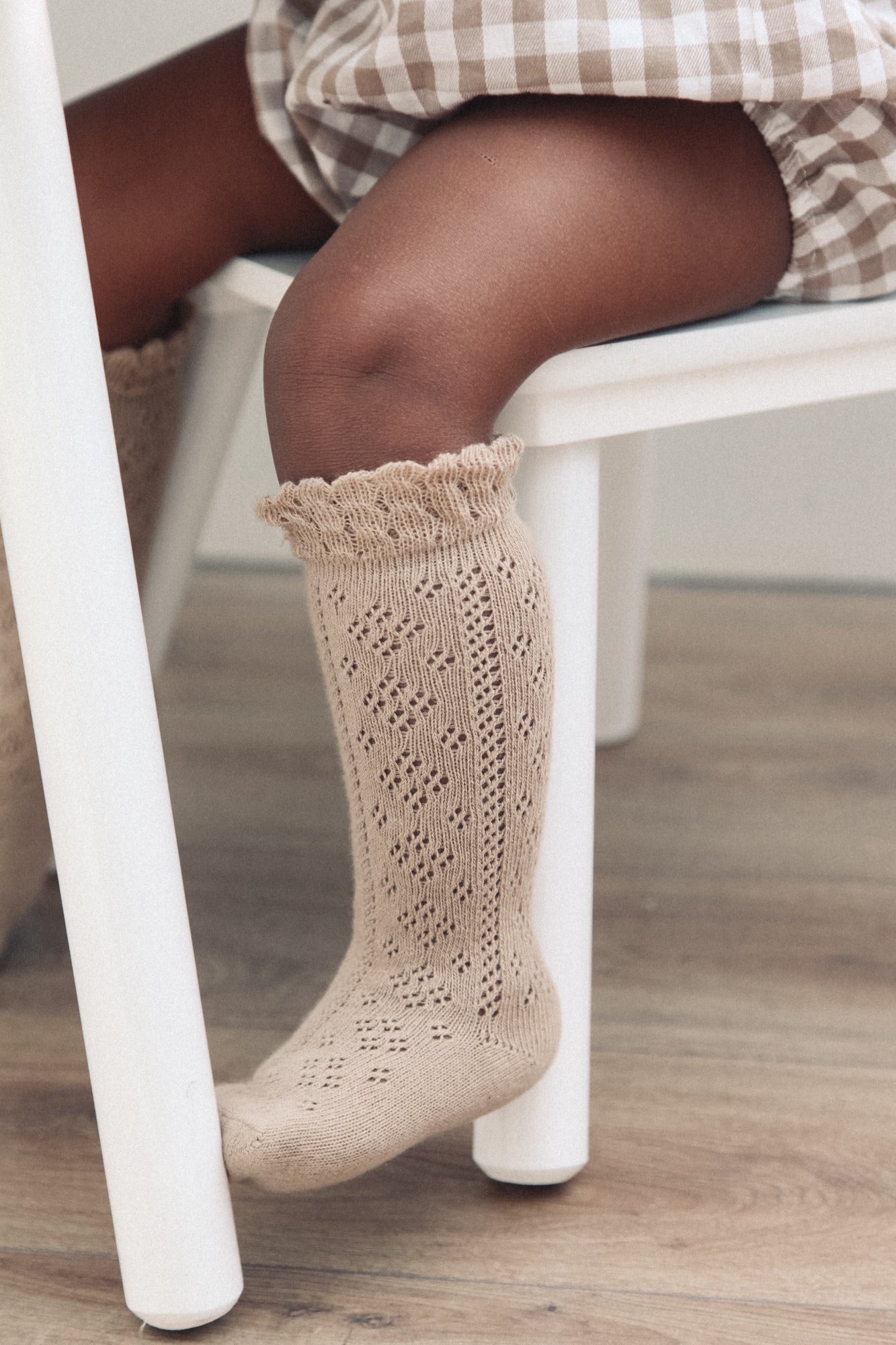 Dark Beige Openwork Frill Socks