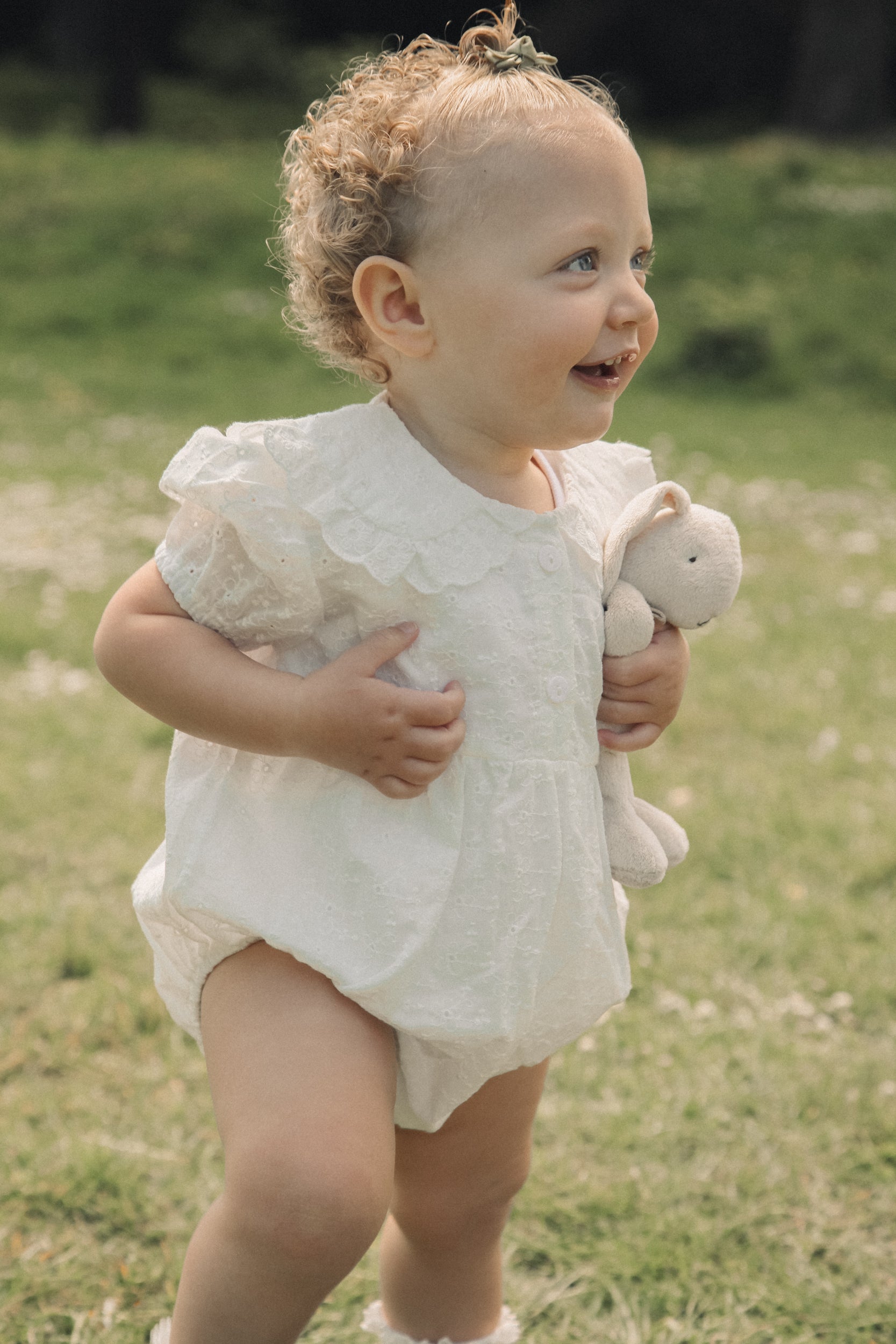 White/Embroidered Flower Frill Collar Romper