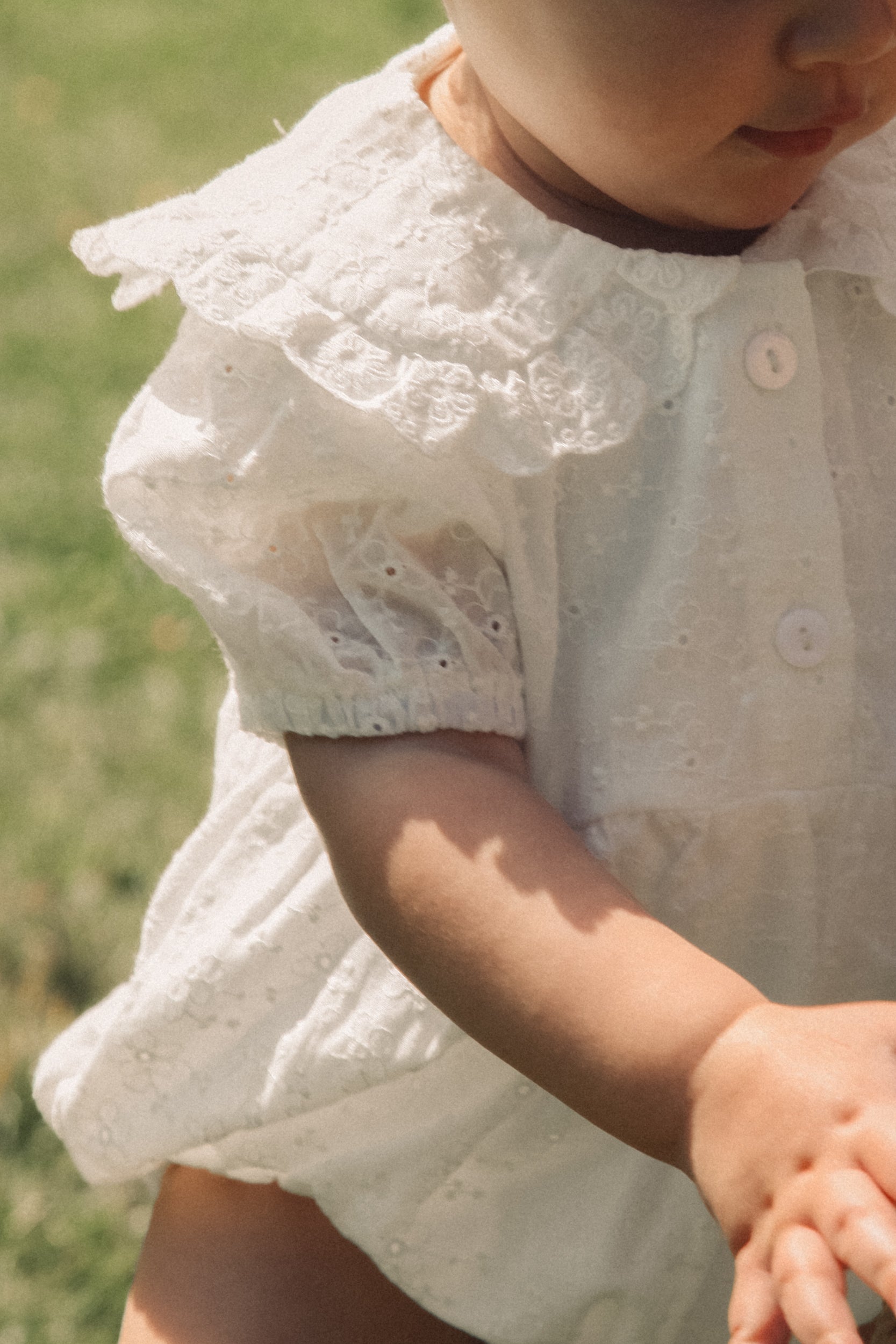 White/Embroidered Flower Frill Collar Romper