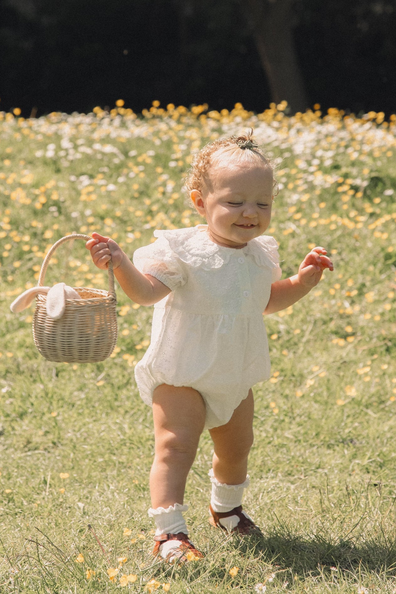 White/Embroidered Flower Frill Collar Romper