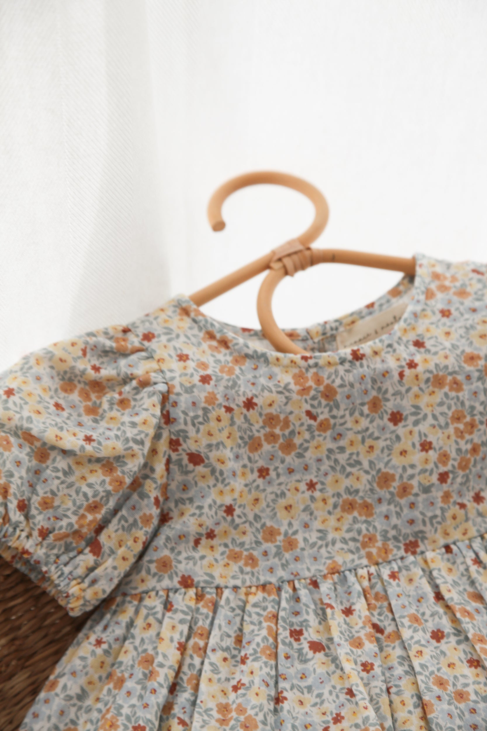 Blue/Wildflowers Puff Short Sleeve Muslin Dress