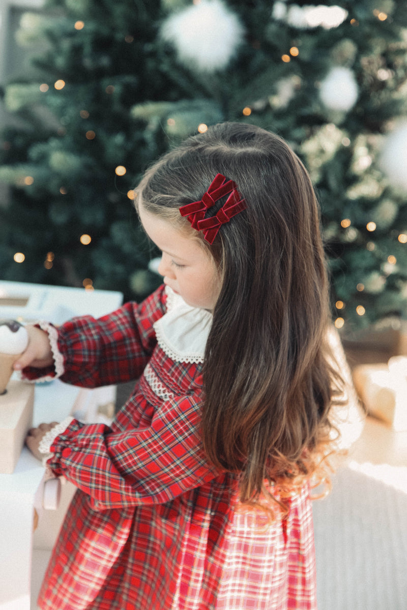 Cream & Red Christmas Check Smocked Dress