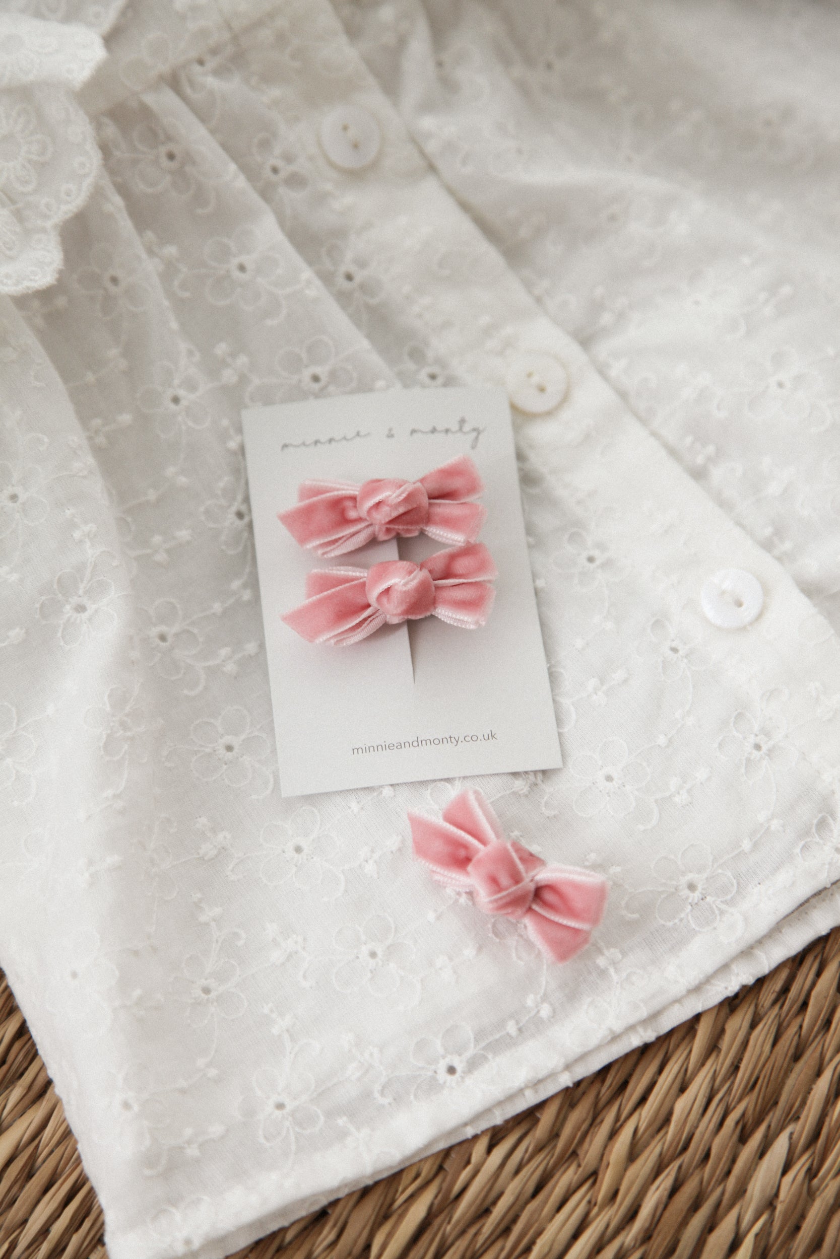 Powder Pink Velvet Mini Bow Clips