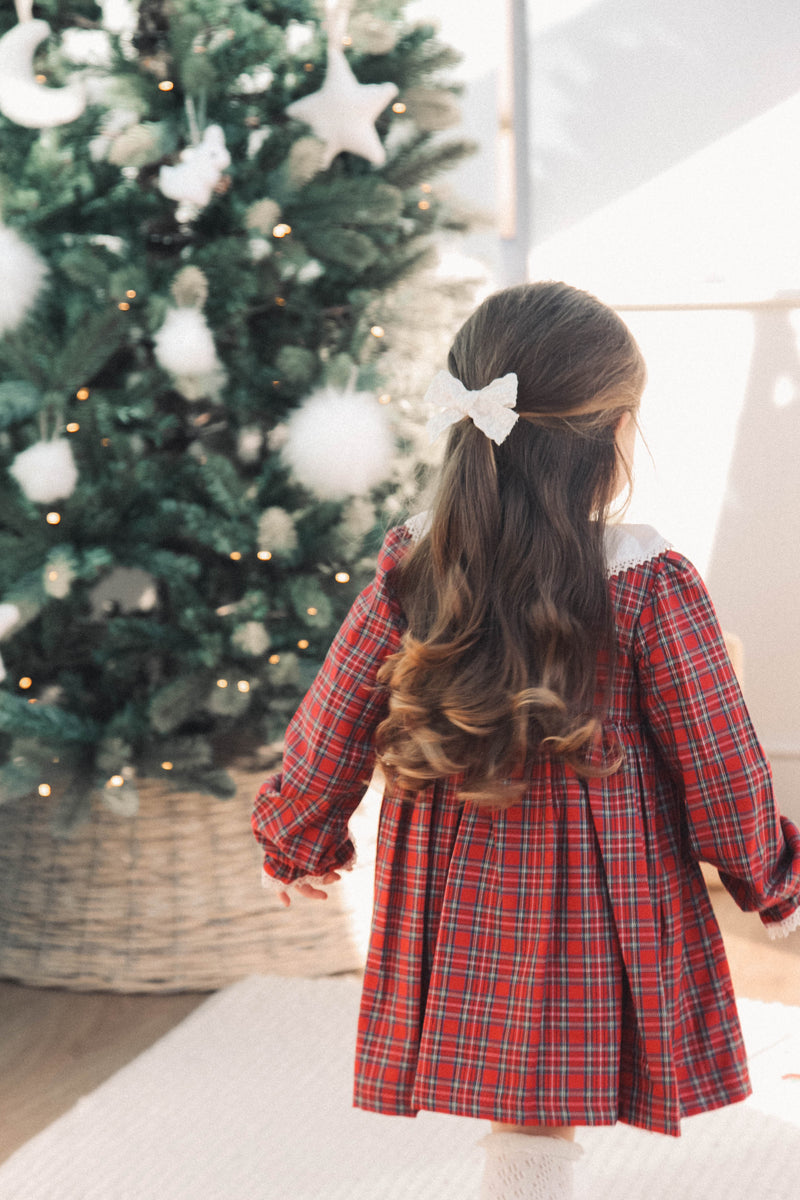 Cream & Red Christmas Check Smocked Dress