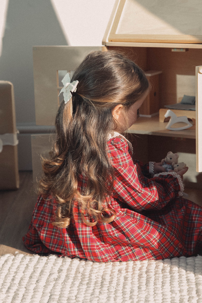 Cream & Red Christmas Check Smocked Dress