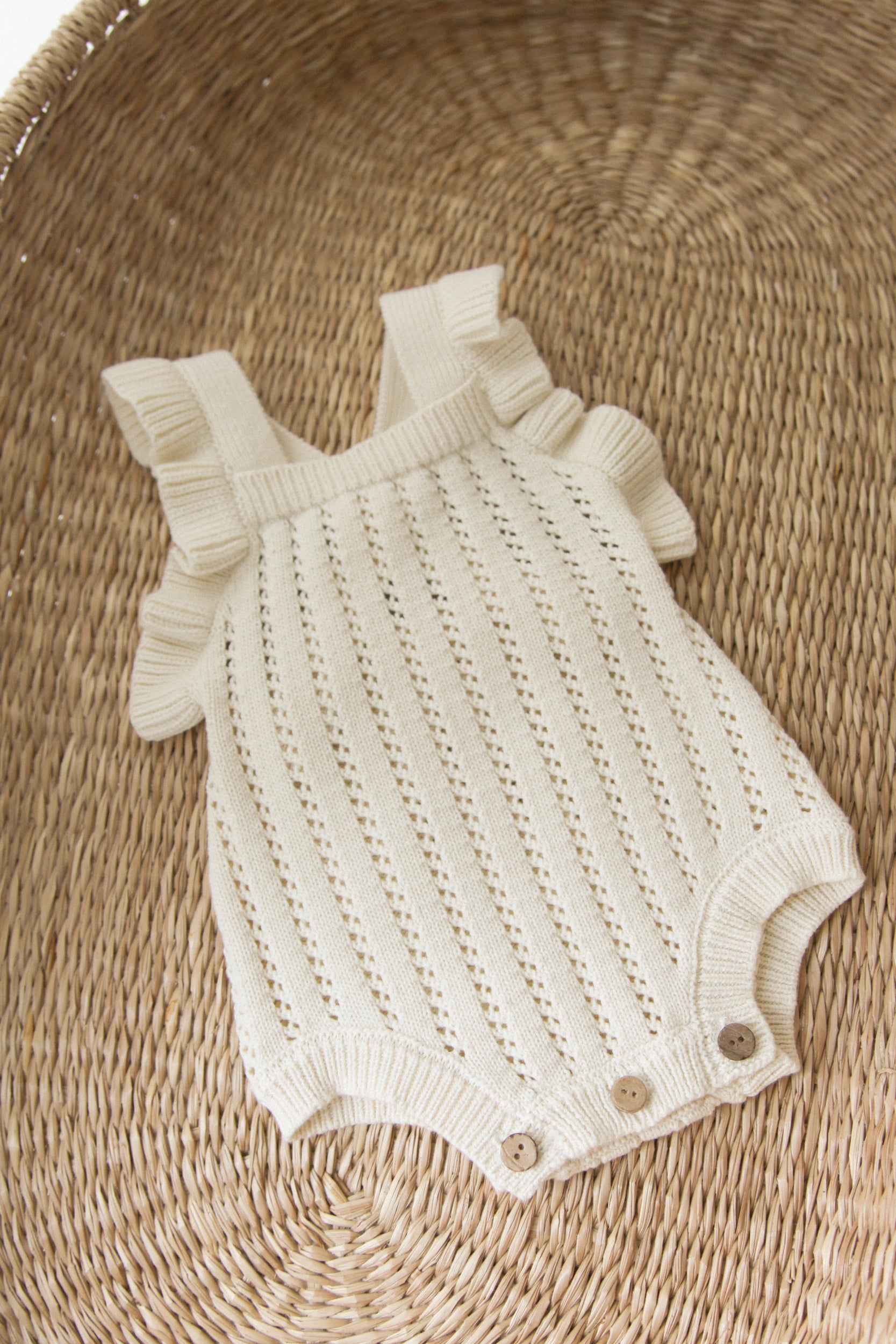 Cream Organic Cotton Frill Sleeve Knitted Romper