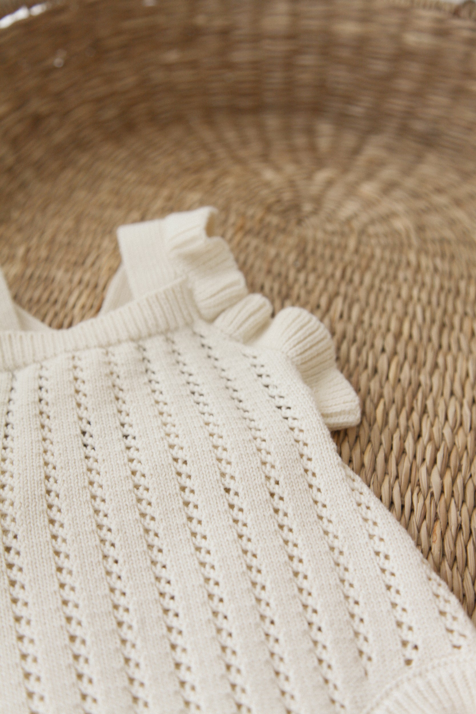 Cream Organic Cotton Frill Sleeve Knitted Romper