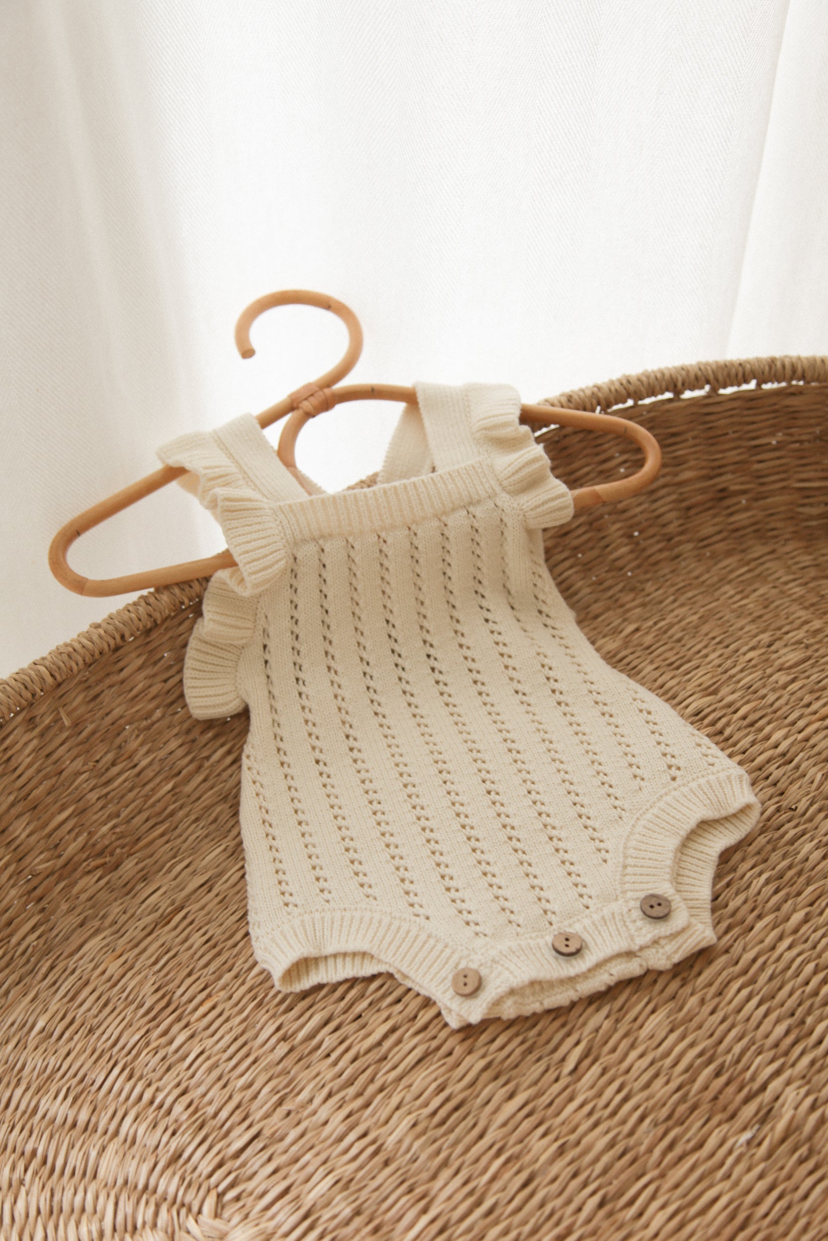 Cream Organic Cotton Frill Sleeve Knitted Romper