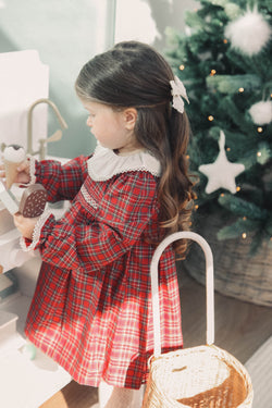 Cream & Red Christmas Check Smocked Dress