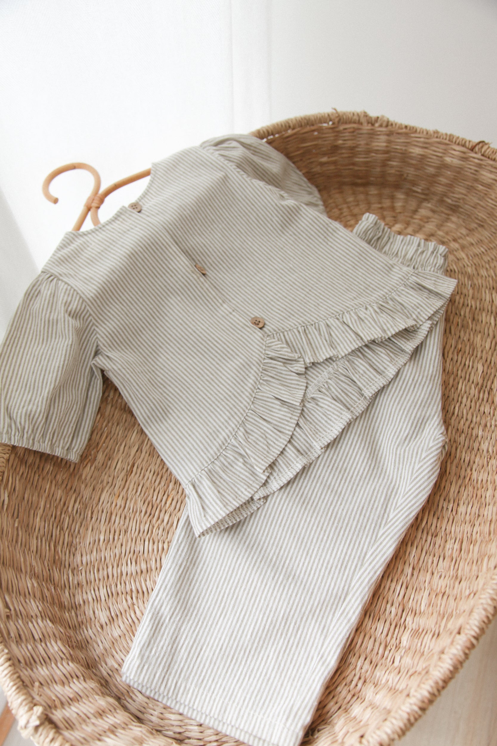 Green/Stripe Cotton Oversized Trousers