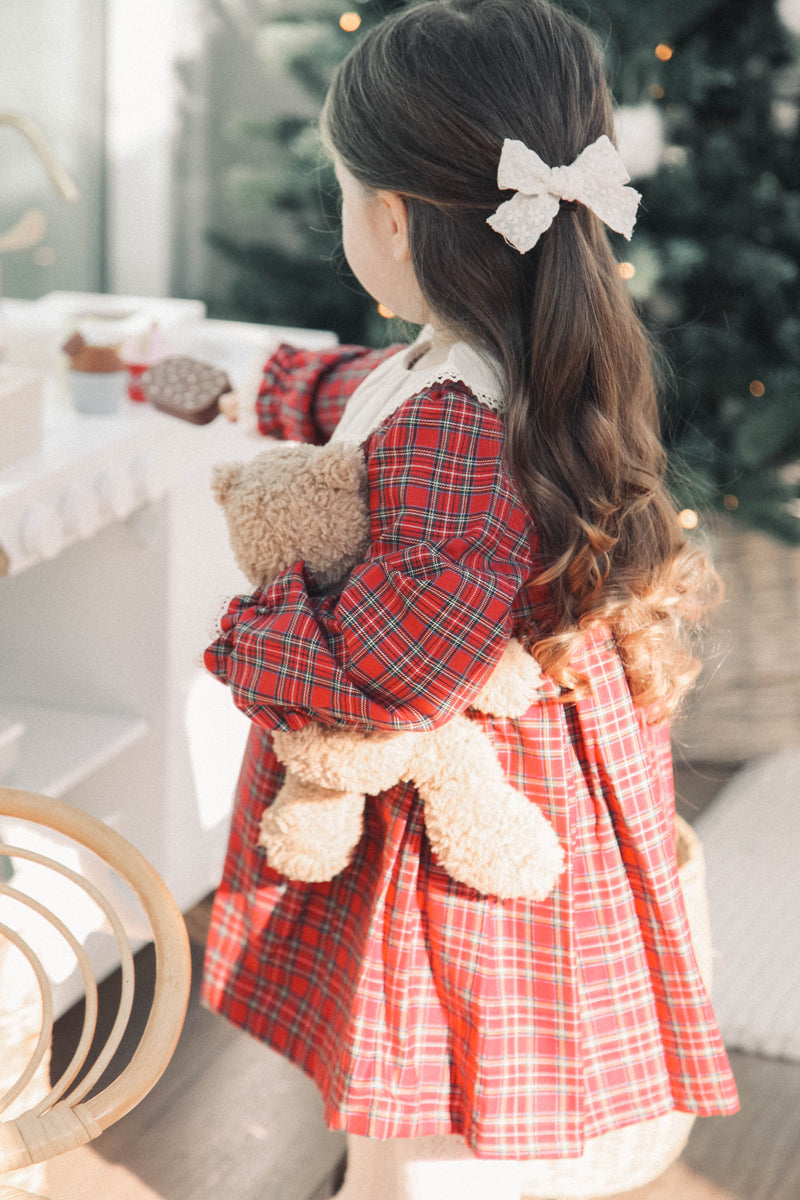 Cream & Red Christmas Check Smocked Dress